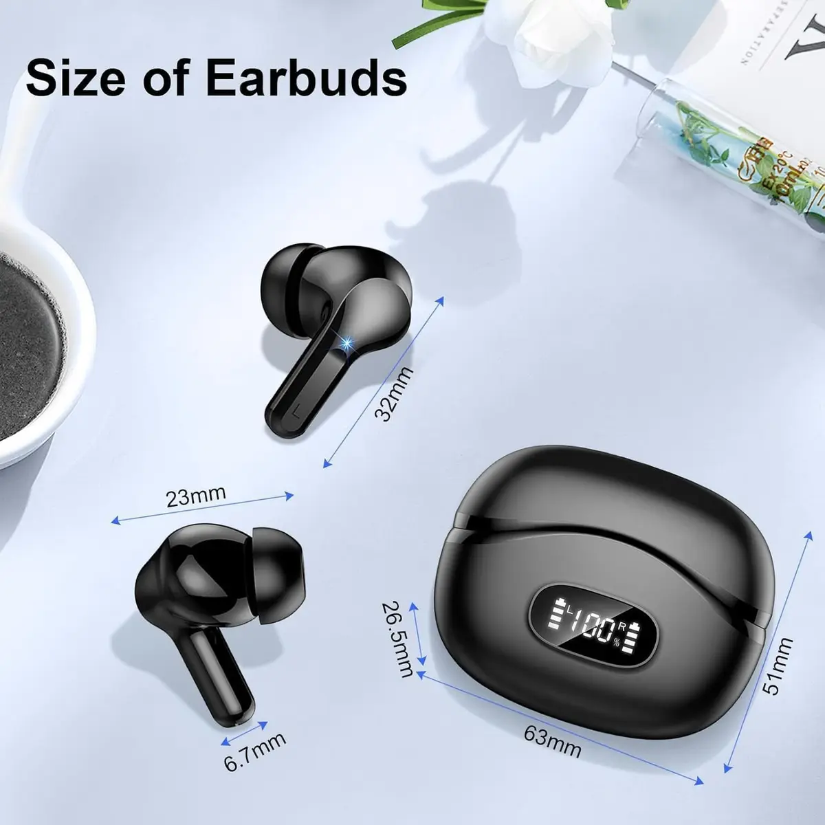 AOSRAU I63 Wireless Earbuds Bluetooth 5.4 HiFi Stereo 14.2mm Drivers 48H Playtime | Noise Cancelling - view 7