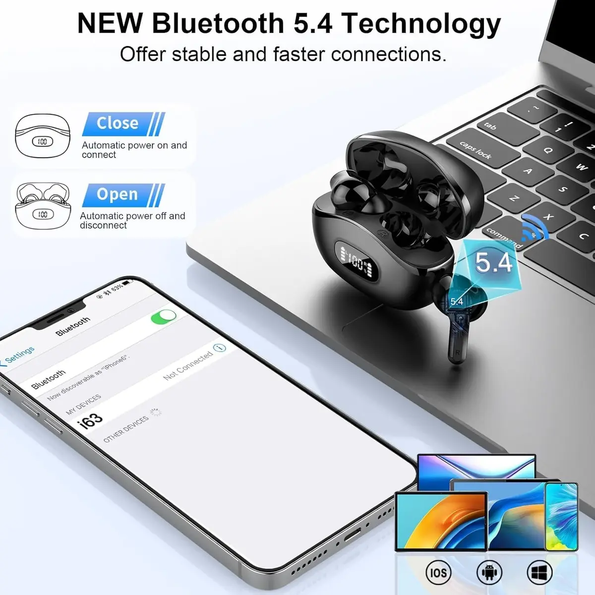 AOSRAU I63 Wireless Earbuds Bluetooth 5.4 HiFi Stereo 14.2mm Drivers 48H Playtime | Noise Cancelling - view 3
