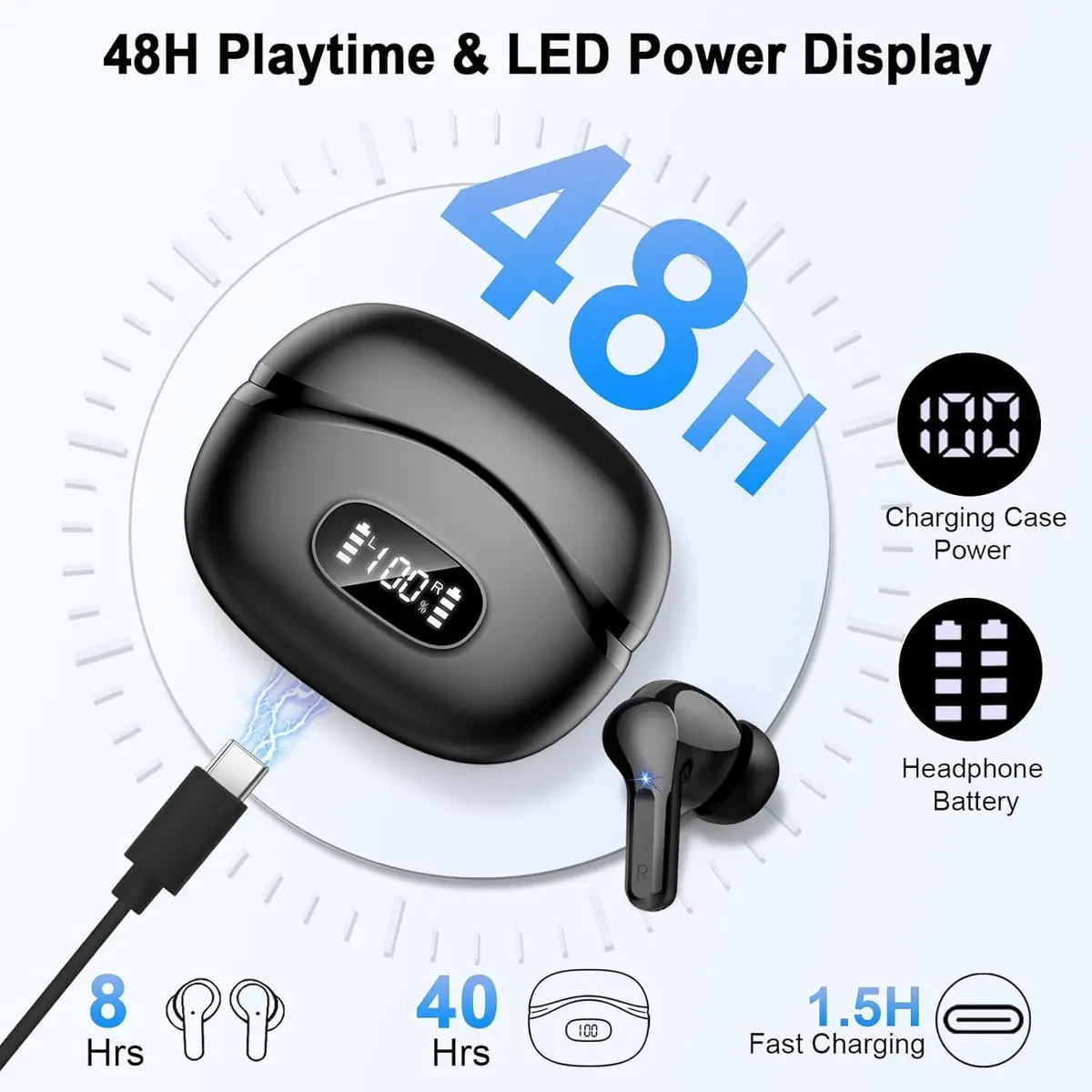 AOSRAU I63 Wireless Earbuds Bluetooth 5.4 HiFi Stereo 14.2mm Drivers 48H Playtime | Noise Cancelling - view 4