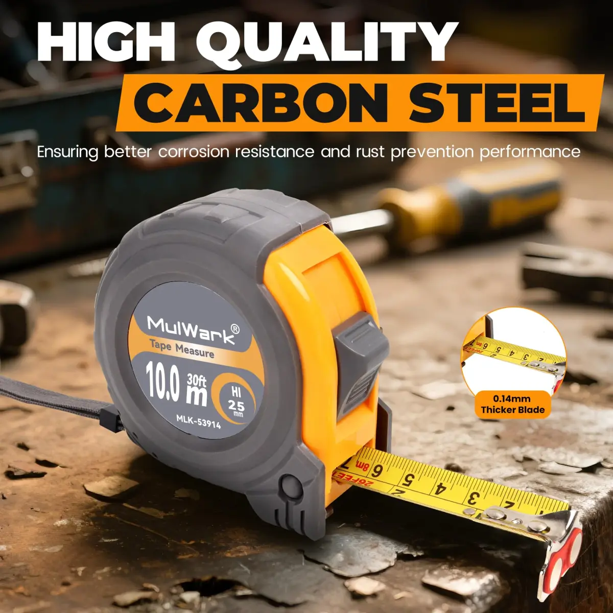 MulWark 30ft (9.14m) Retractable Metal Tape Measure | Professional Grade with Magnetic Hook & Dual Markings - view 3