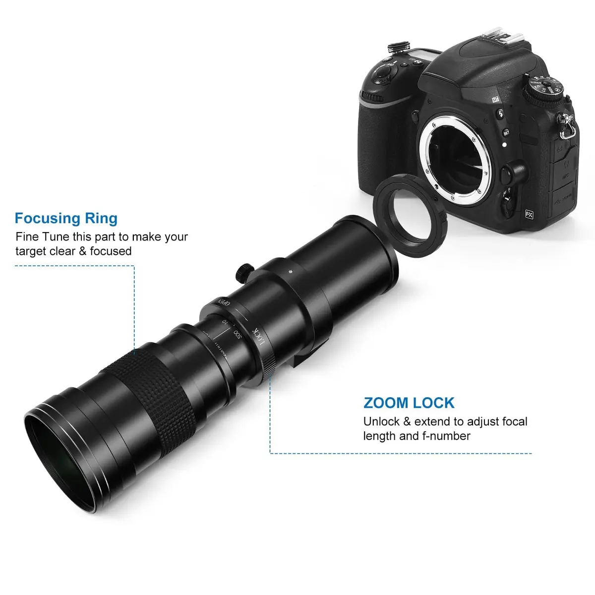 lightdow RF 420-800mm F8.3 Telephoto Zoom Lens (MF) for Canon RF Mount | Manual Focus Mirrorless Camera Lens - view 3