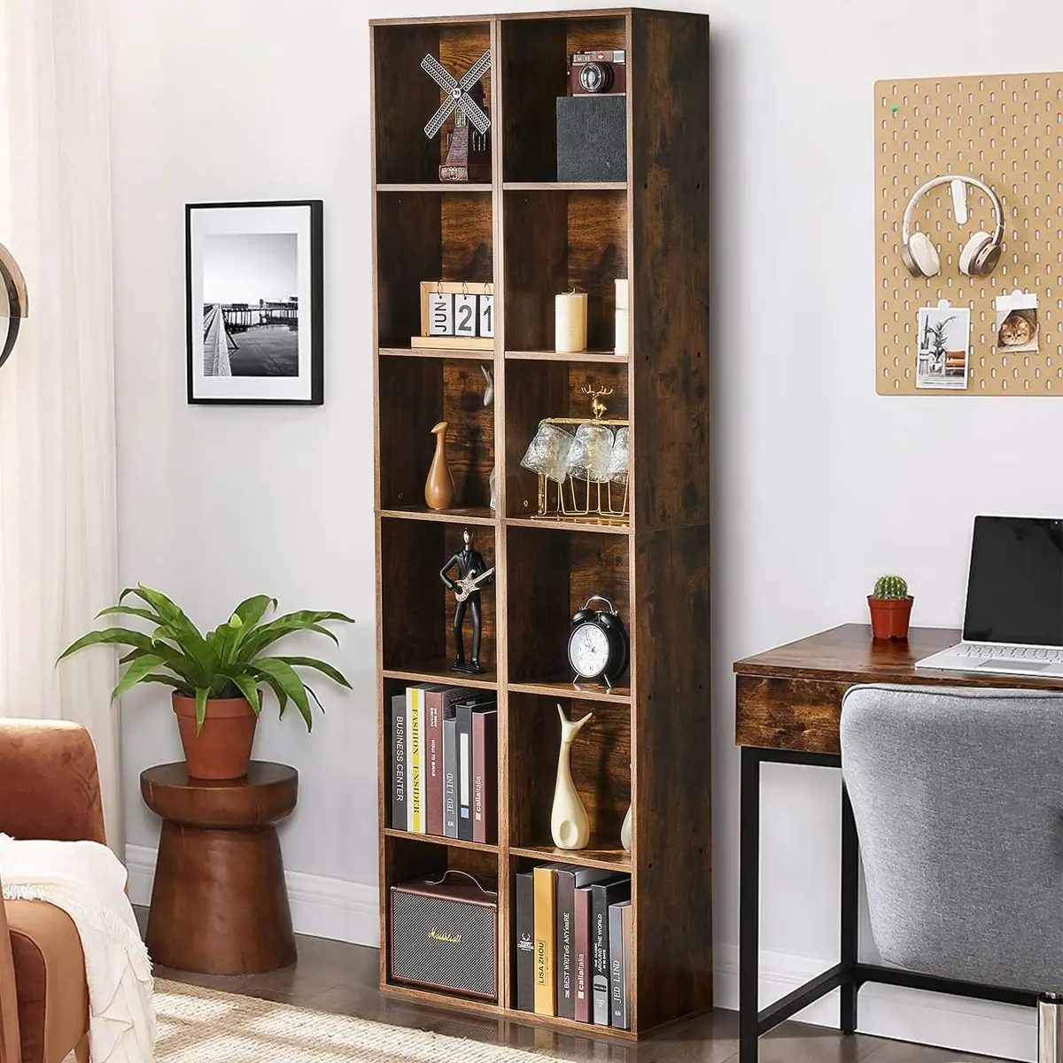 YISUFO Narrow Bookshelf & Bookcase Set of 2 | 6-Tier Floor Standing Open Book Shelf, 71.5" Tall, Brown - view 5