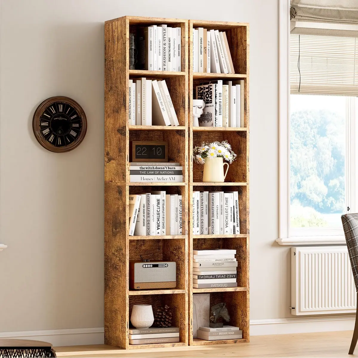 YISUFO Narrow Bookshelf & Bookcase Set of 2 | 6-Tier Floor Standing Open Book Shelf, 71.5" Tall, Brown - view 4