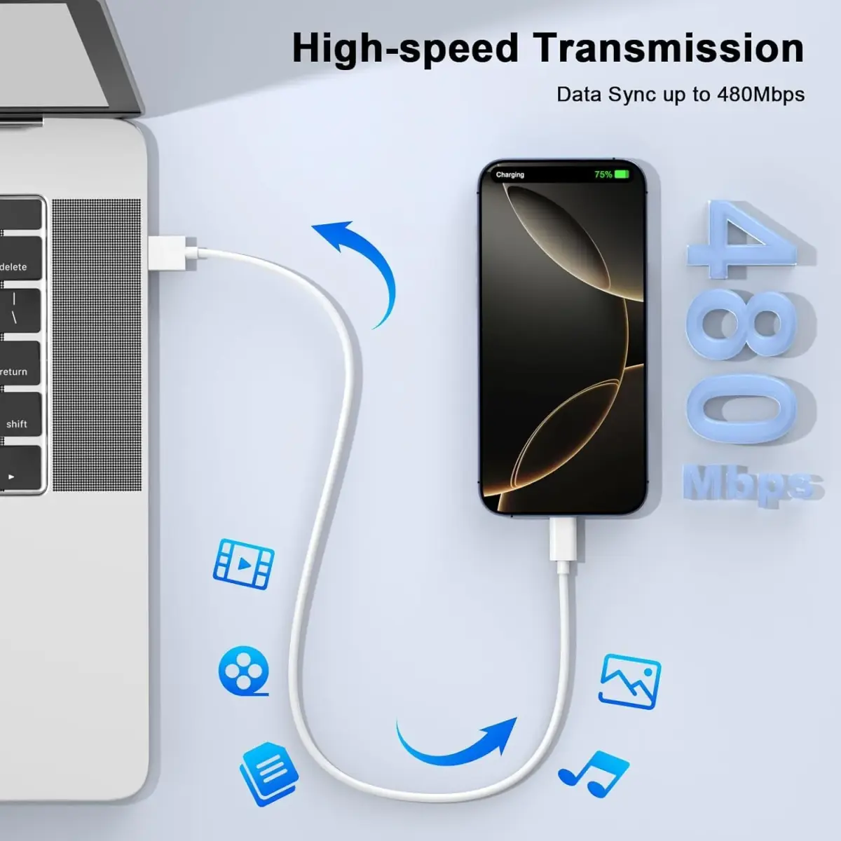 DESOFICON Apple MFi Certified 3ft USB A to USB C Cable (3-Pack, White) | 480Mbps Data Transfer - view 2
