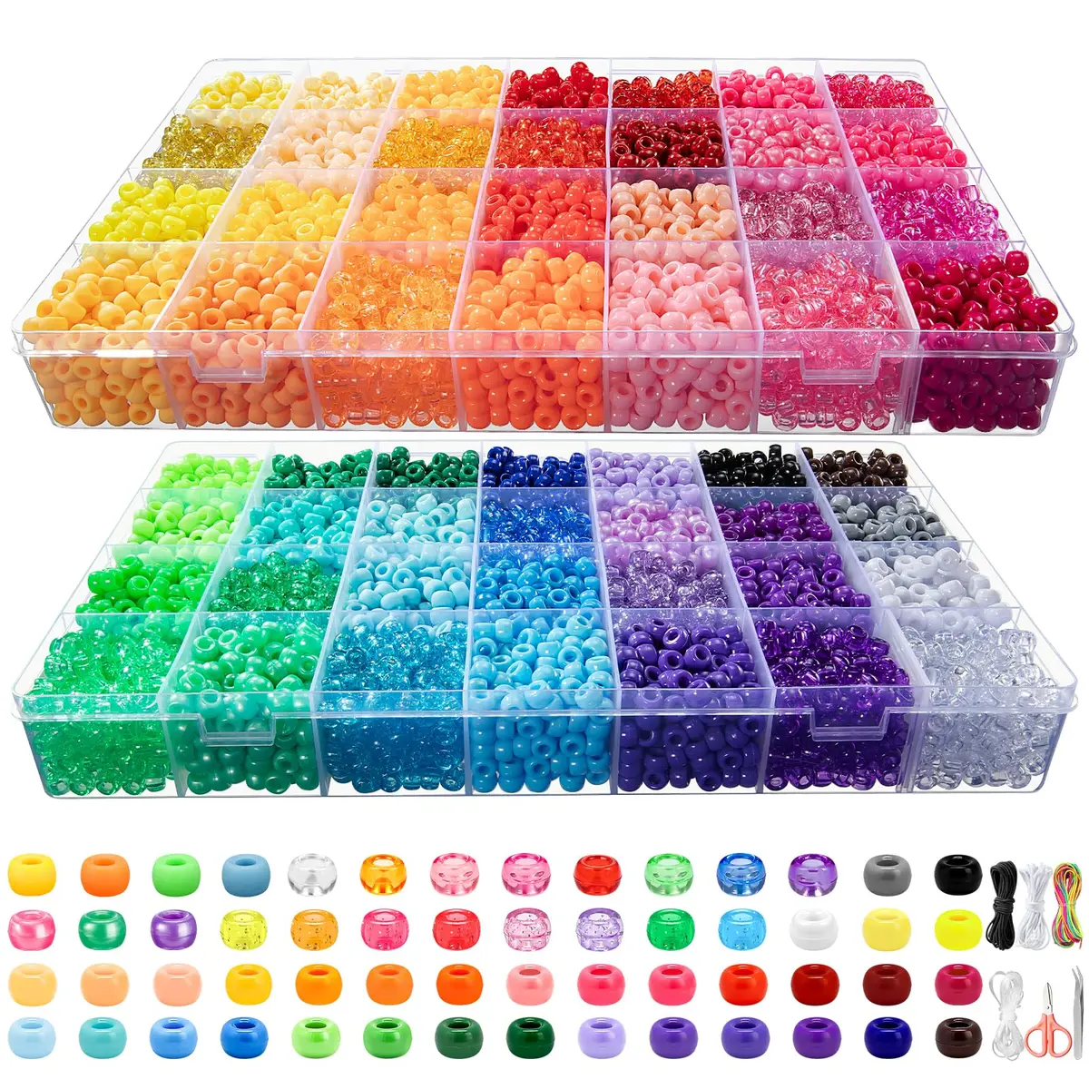 Simetufy 10000Pcs Pony Beads Bulk 6x9mm | 56 Colors, 2.27kg (5.74lb) Barrel Plastic Kandi Beads Kit for Crafts Bracelet Making - main product image