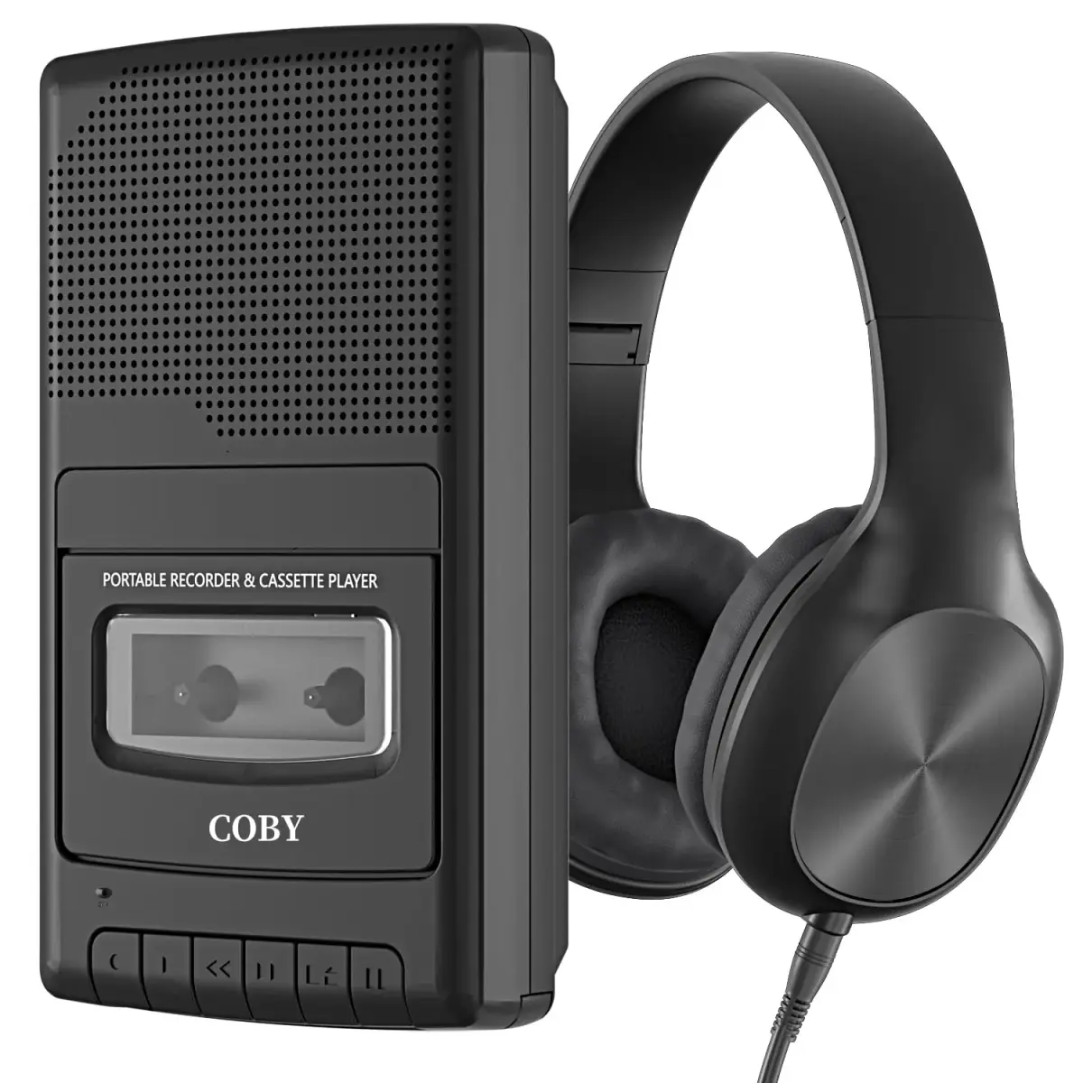 Coby Portable Cassette Player & Recorder with Headphones, Built-in Mic, One-Touch Recording, Black | 25.9cm (10.2in) Wide - main product image