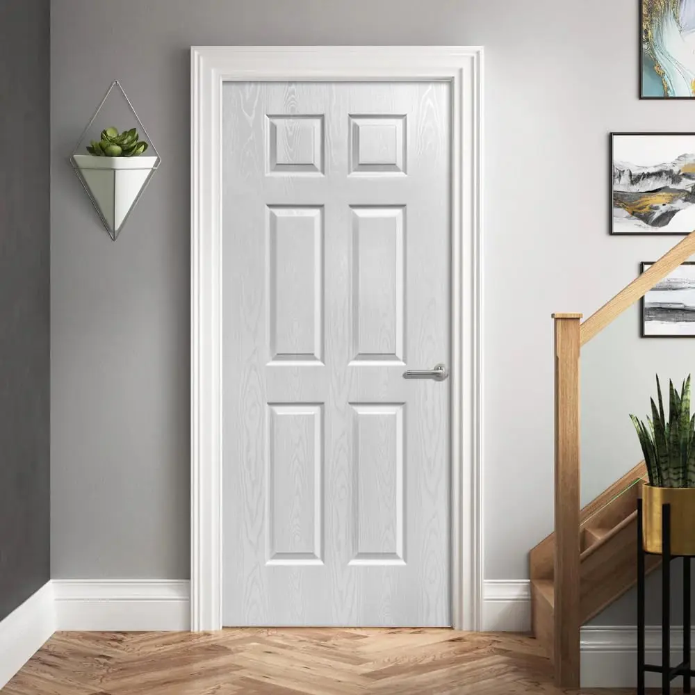 calhome 36 in. x 82 in. 6 Panel Hollow Core White Oak Finished PVC Interior Door Slab | Modern European Style - view 2