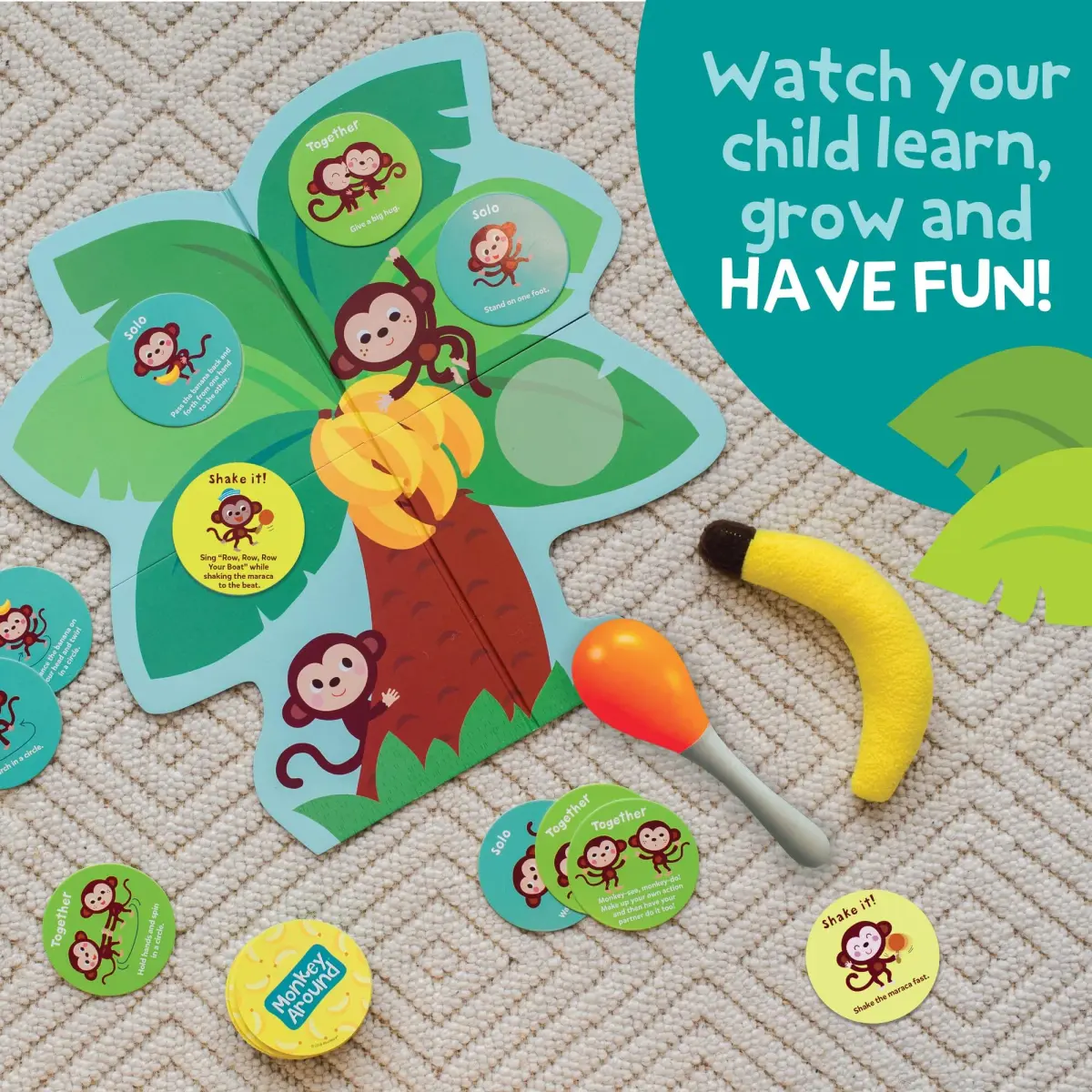 Peaceable Kingdom Deluxe Monkey Around Toddler Game with Beanbag Banana & Maraca | Cooperative Movement & Motor Skills for Ages 2+ - view 2