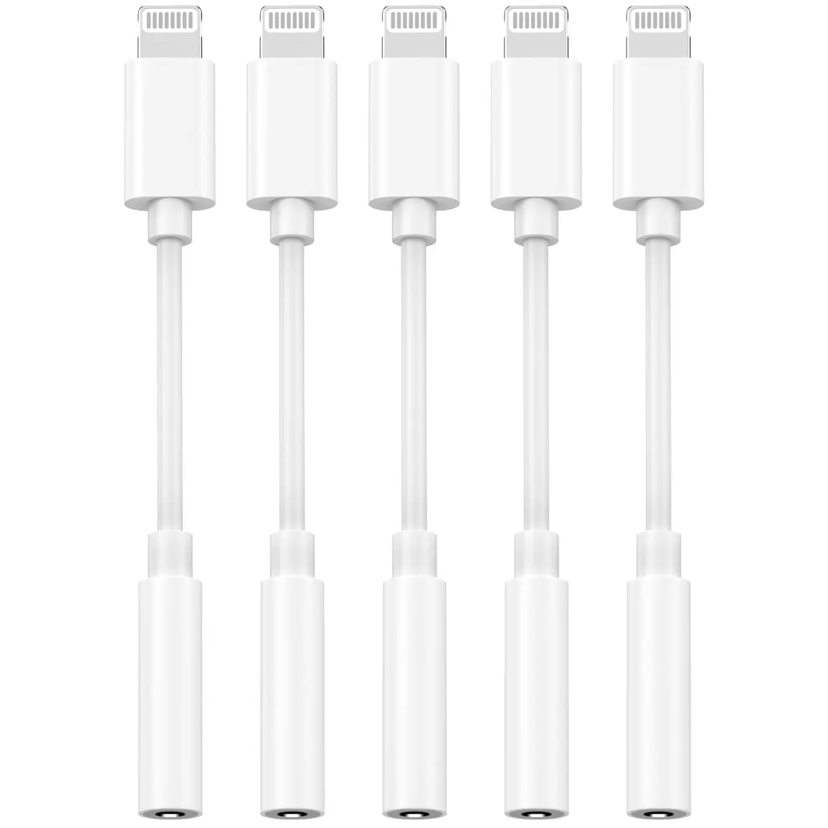 DESOFICON Apple MFi Certified Lightning to 3.5mm Headphone Jack Adapter 5 Pack (2cm) - main product image