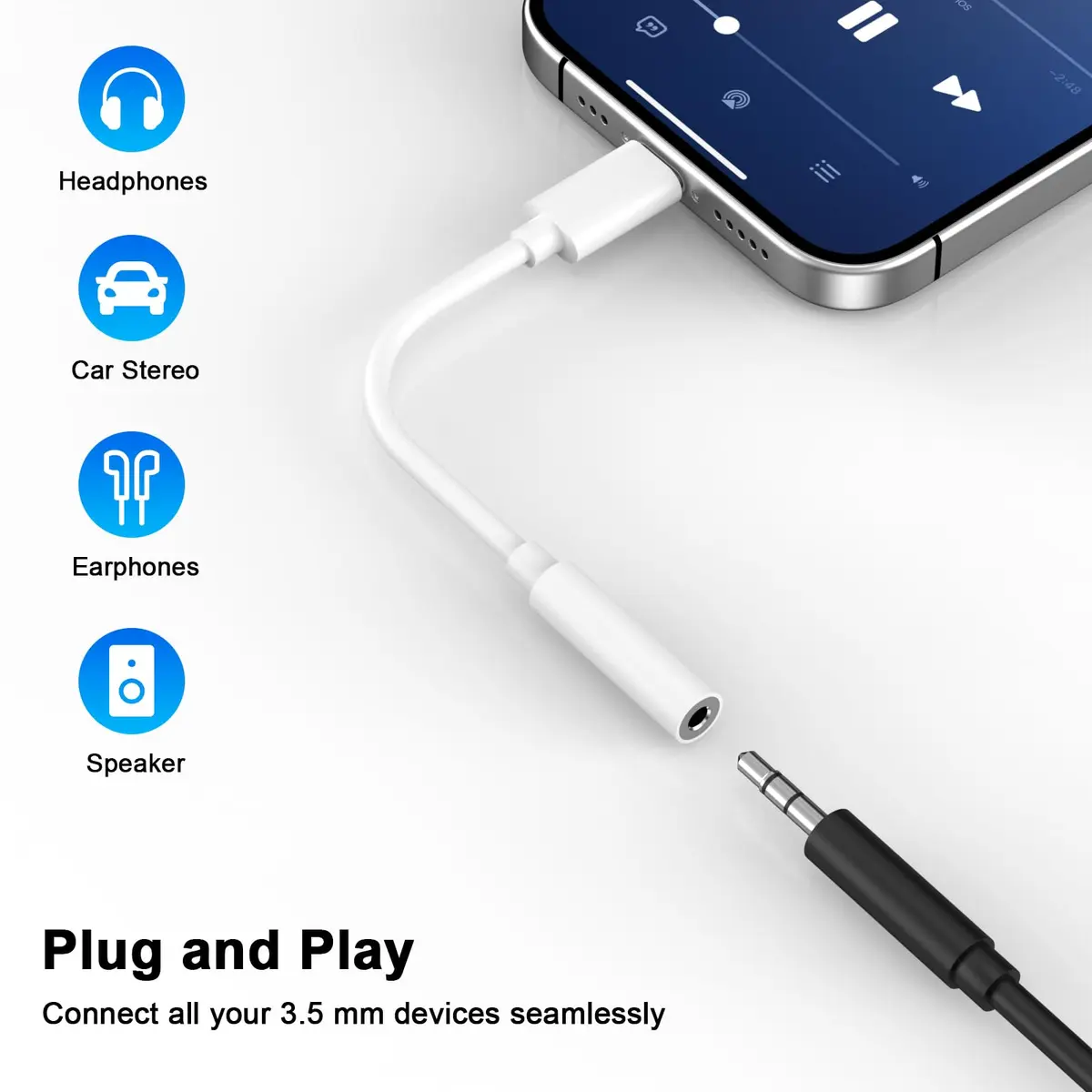 DESOFICON Apple MFi Certified Lightning to 3.5mm Headphone Jack Adapter 5 Pack (2cm) - view 7