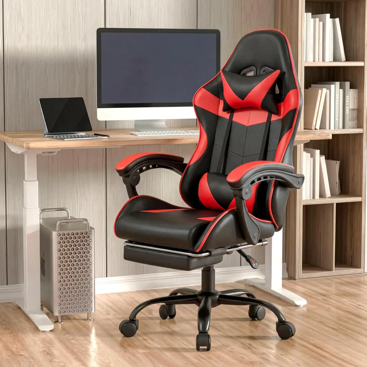 Ray Bear Gaming Chair, Ergonomic Footrest, Lumbar & Headrest (Red Black) | Support for Long Gaming & Work Sessions - view 8