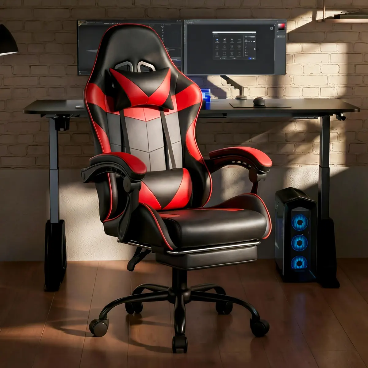 Ray Bear Gaming Chair, Ergonomic Footrest, Lumbar & Headrest (Red Black) | Support for Long Gaming & Work Sessions - view 9