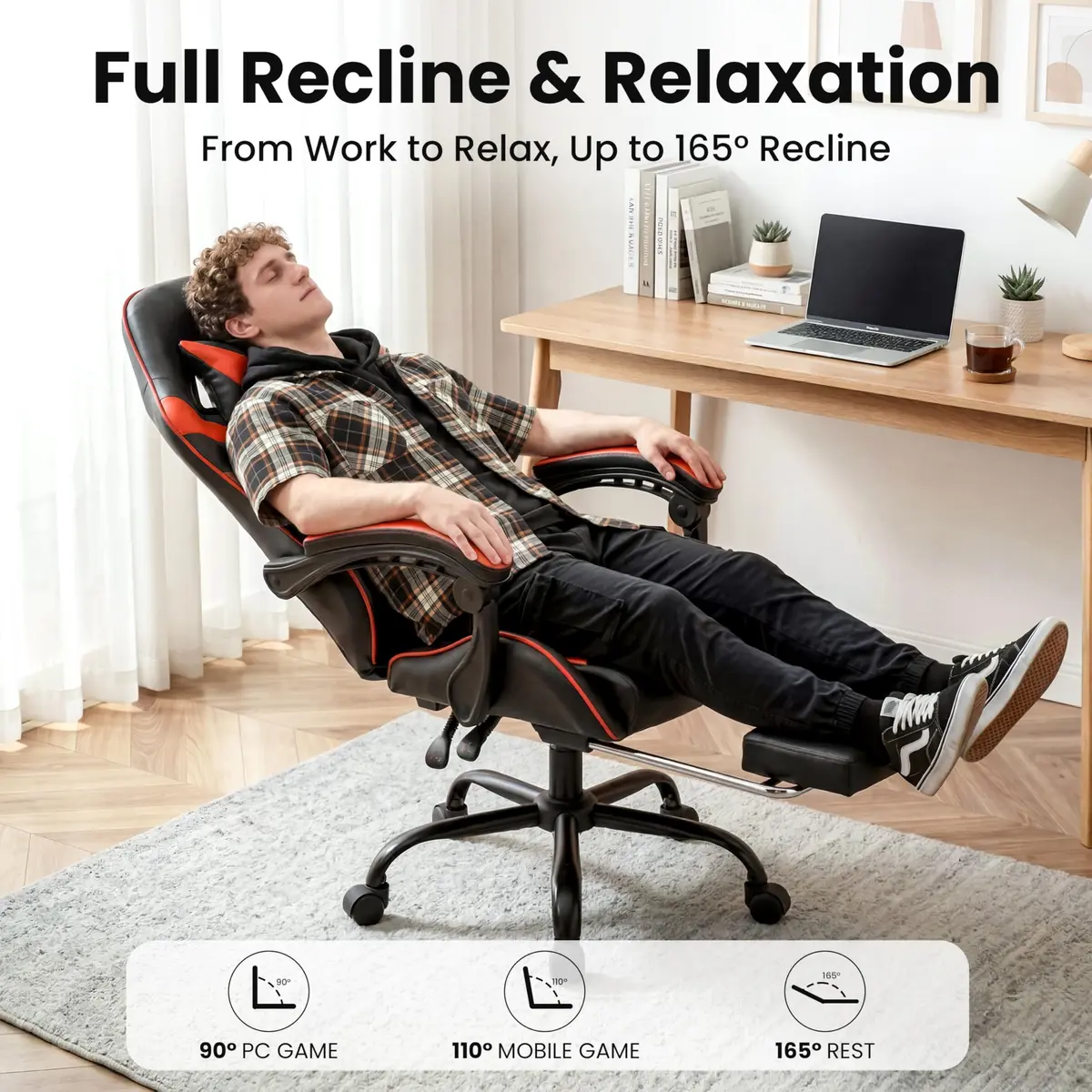 Ray Bear Gaming Chair, Ergonomic Footrest, Lumbar & Headrest (Red Black) | Support for Long Gaming & Work Sessions - view 3