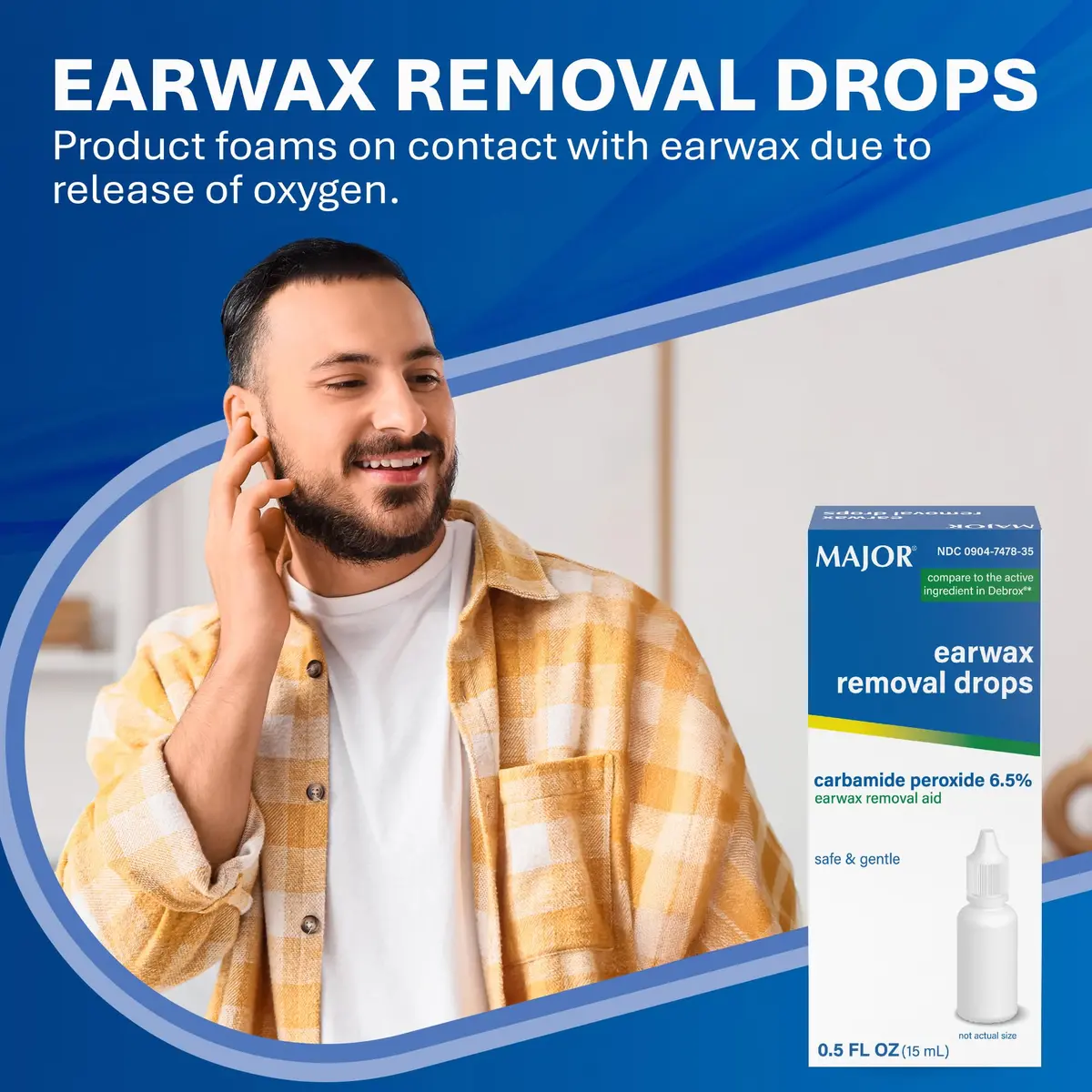 MAJOR Earwax Removal Drops with 6.5% Carbamide Peroxide | Gentle & Safe Ear Cleaning for Adults & Kids 12+ - view 5