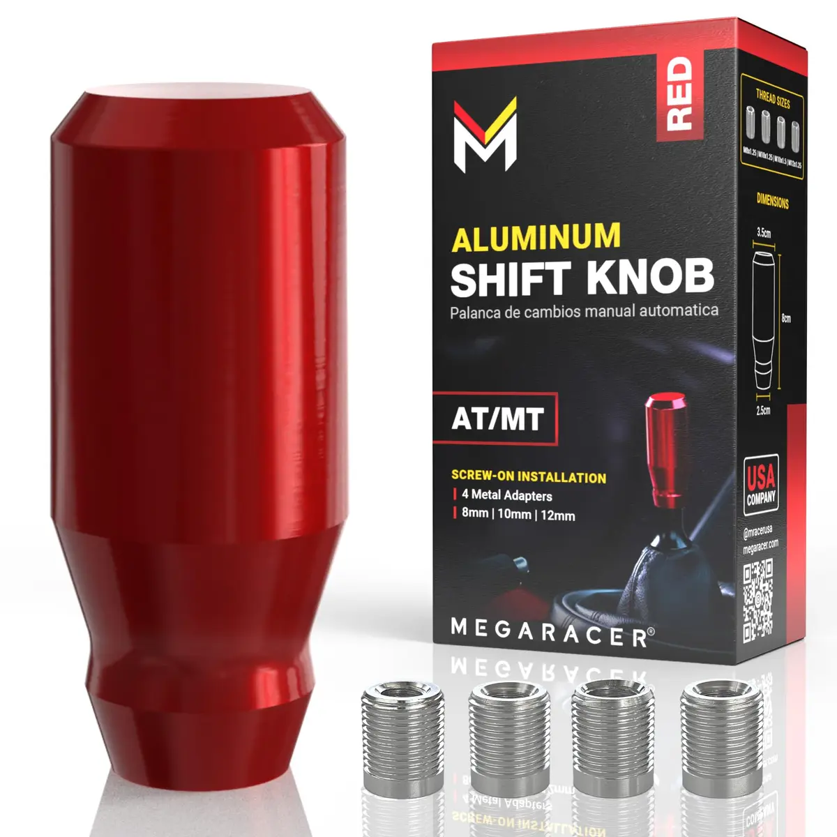 Mega Racer Red Hardware Handle | 4 Metal Adapters, Universal Fit, Durable Aluminum (3 inches) - main product image
