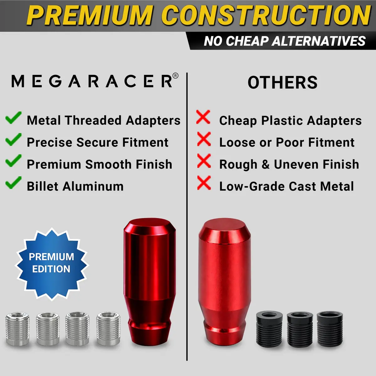 Mega Racer Red Hardware Handle | 4 Metal Adapters, Universal Fit, Durable Aluminum (3 inches) - view 6