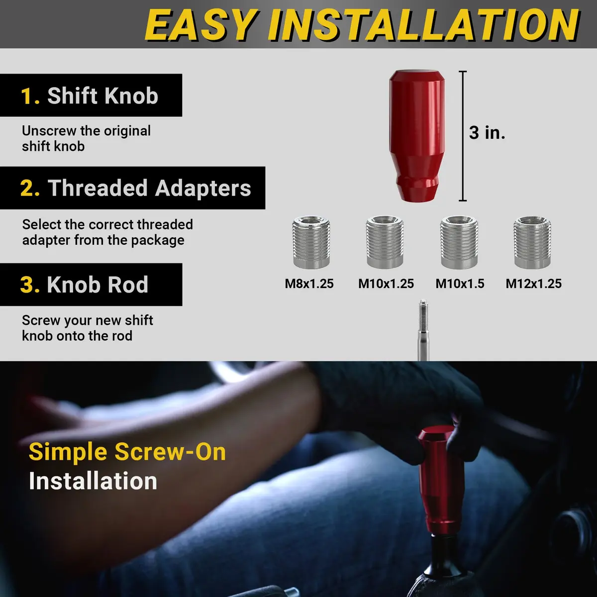 Mega Racer Red Hardware Handle | 4 Metal Adapters, Universal Fit, Durable Aluminum (3 inches) - view 7
