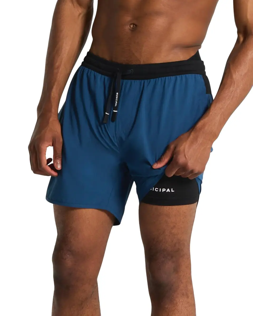 MUNICIPAL Daybreak Shorts 5" | Mid Rise, Blue Wing/Black, Small, Flat Front, Polyester Blend - main product image