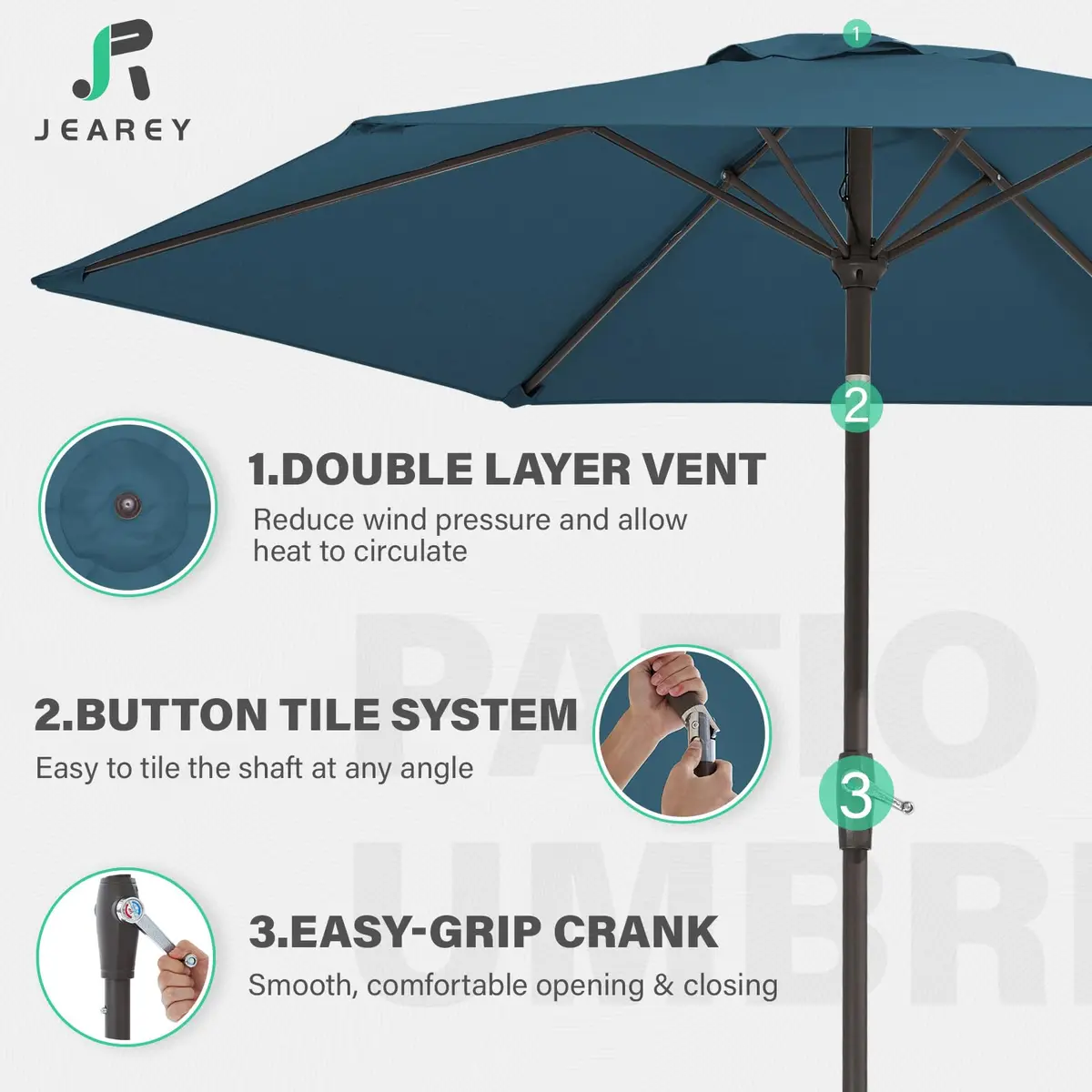 JEAREY 7.5 ft Outdoor Patio Umbrella, Lake Blue | Windproof & UV Resistant - view 3