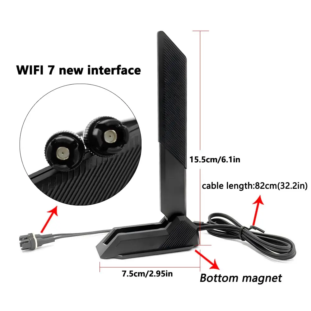 Zahara Tri Band WiFi 7 Antenna with Magnetic Base | 9dBi Gain, 32.2 Inch Cables, 2.4/5.8/6GHz - view 4