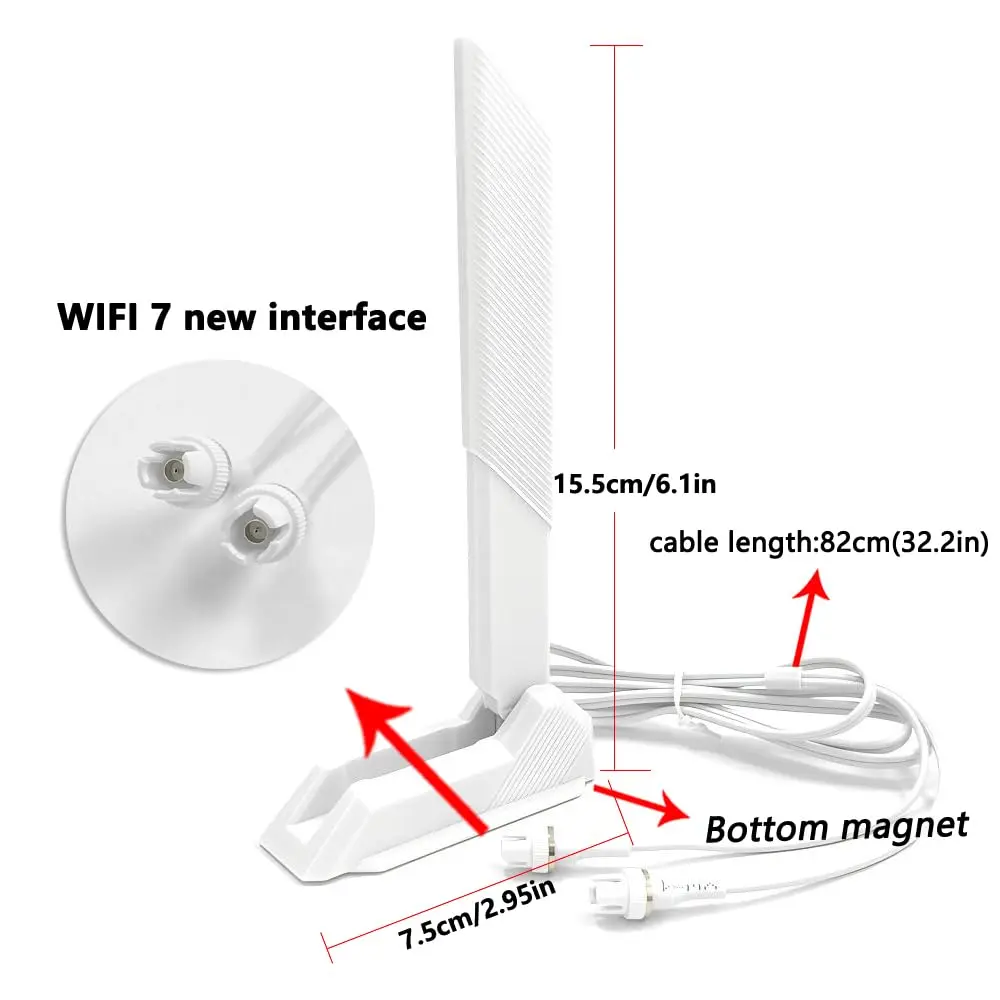 ZAHARA Tri-Band WiFi 7 Antenna with Magnetic Base for ASUS & Gigabyte Motherboards | 9dBi Gain, 32.2" Cables, 40Gbps Data Rate - view 2