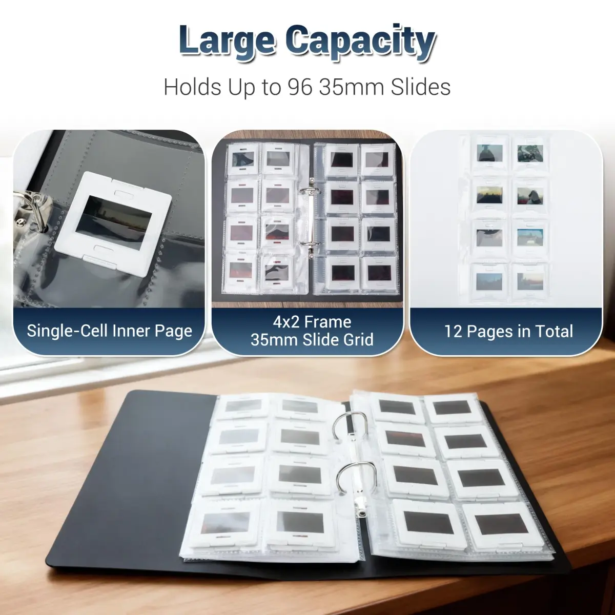 JJC Archival 35mm Slide Film Mounts Storage Album Case Organizer for 96 Slides | Protects from Light and Dust - view 5