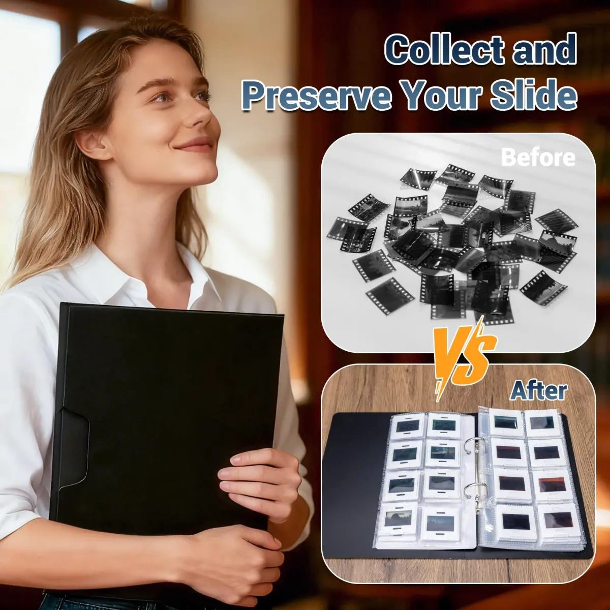 JJC Archival 35mm Slide Film Mounts Storage Album Case Organizer for 96 Slides | Protects from Light and Dust - view 2