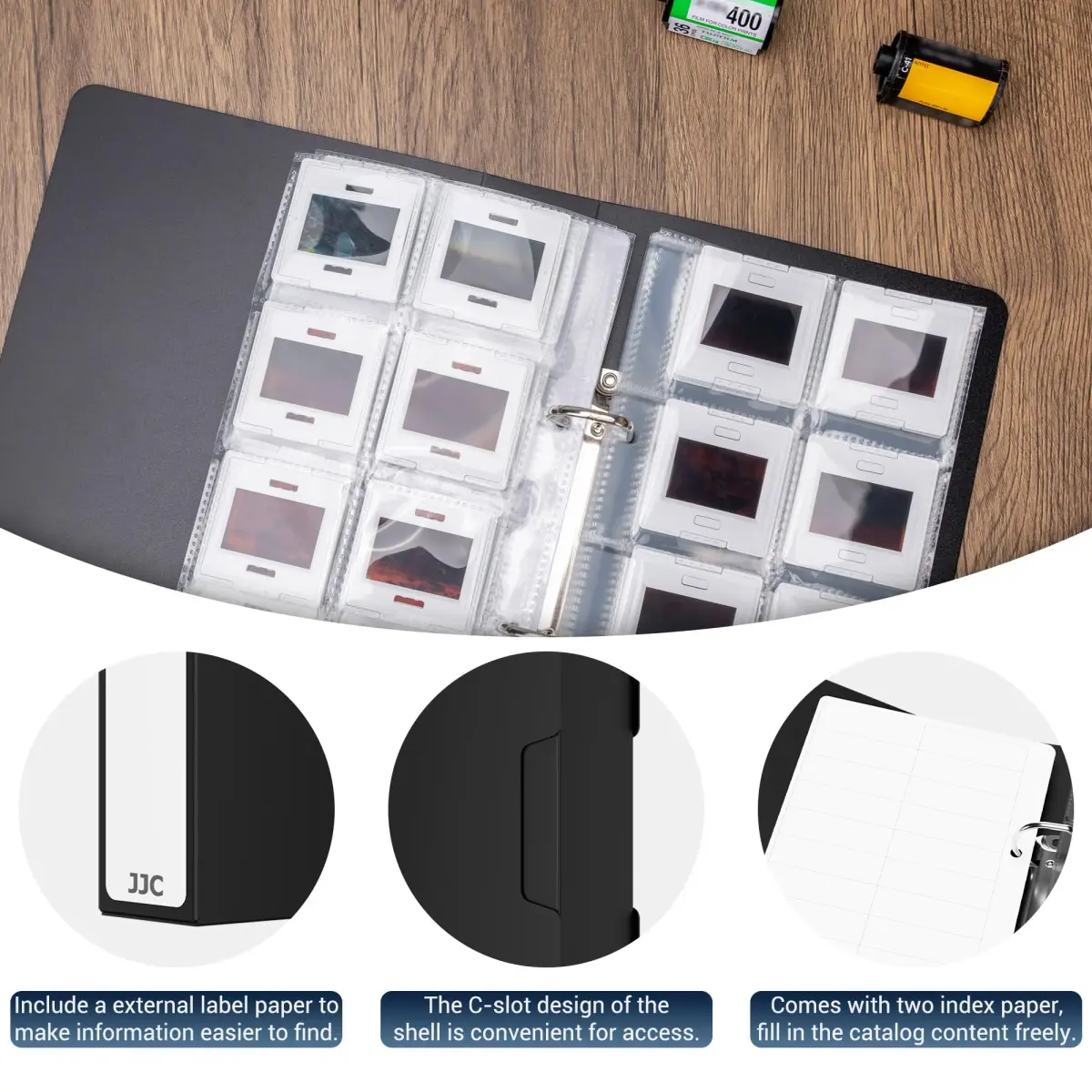 JJC Archival 35mm Slide Film Mounts Storage Album Case Organizer for 96 Slides | Protects from Light and Dust - view 4