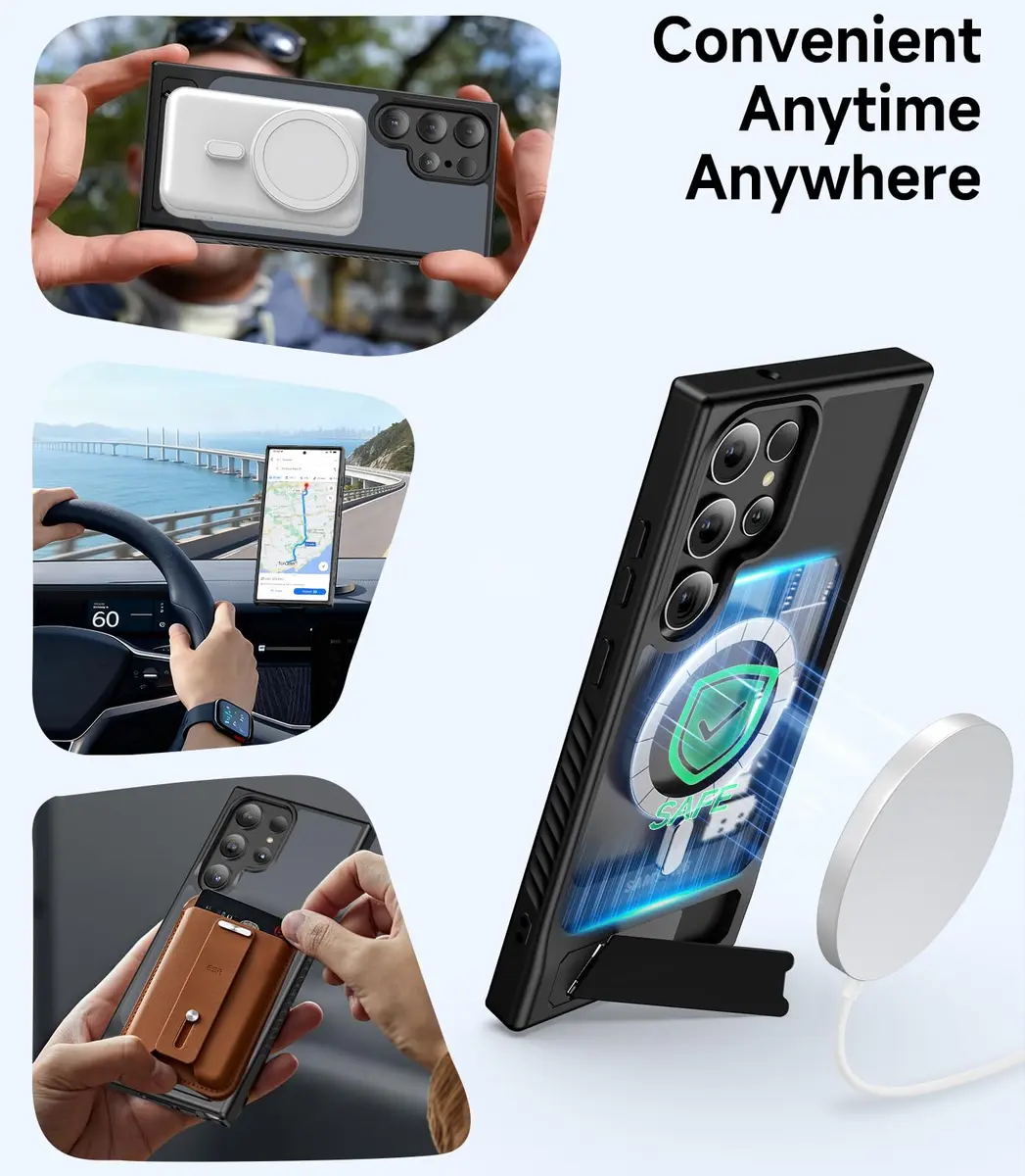 Halokin Cellular Phone Case Magnetic with Invisible Stand | Black, Compatible with Galaxy S23 Ultra - view 6