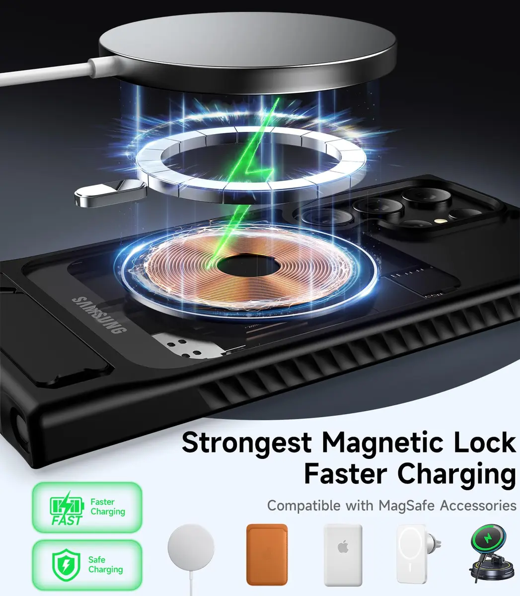 Halokin Cellular Phone Case Magnetic with Invisible Stand | Black, Compatible with Galaxy S23 Ultra - view 2
