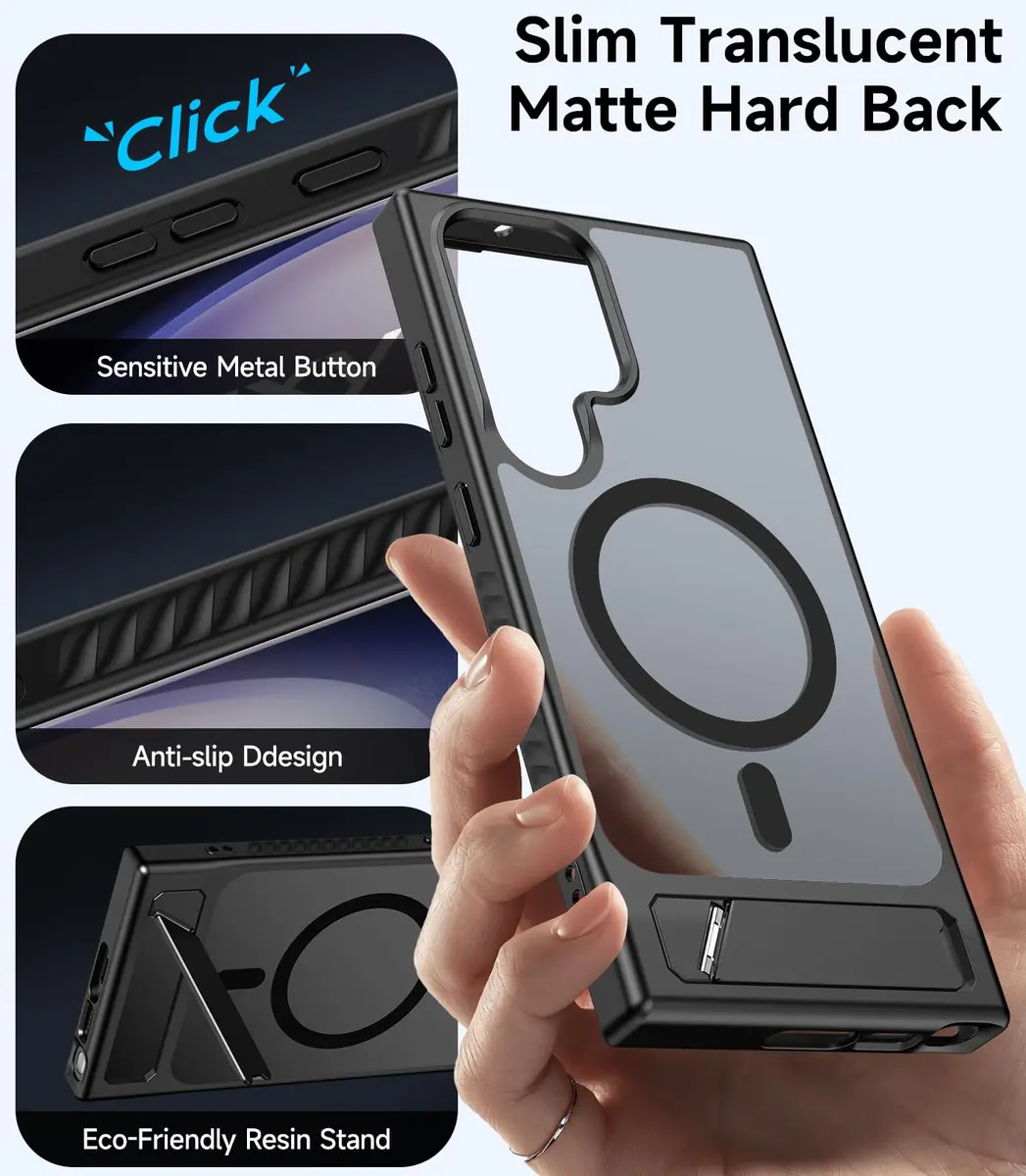 Halokin Cellular Phone Case Magnetic with Invisible Stand | Black, Compatible with Galaxy S23 Ultra - view 3