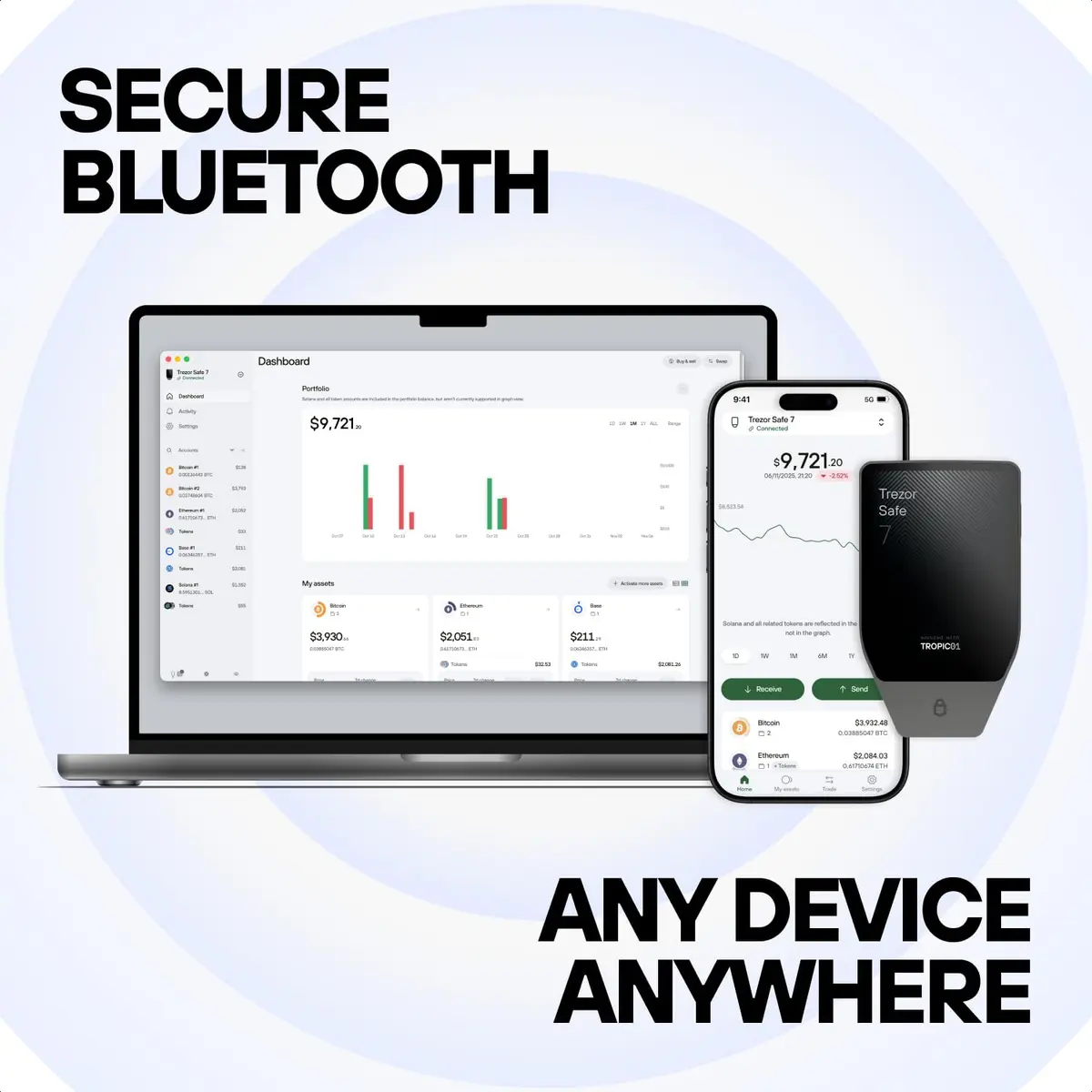 Trezor Safe 7 Crypto Hardware Wallet with Bluetooth | Quantum-Ready Security & Wireless Control - view 3