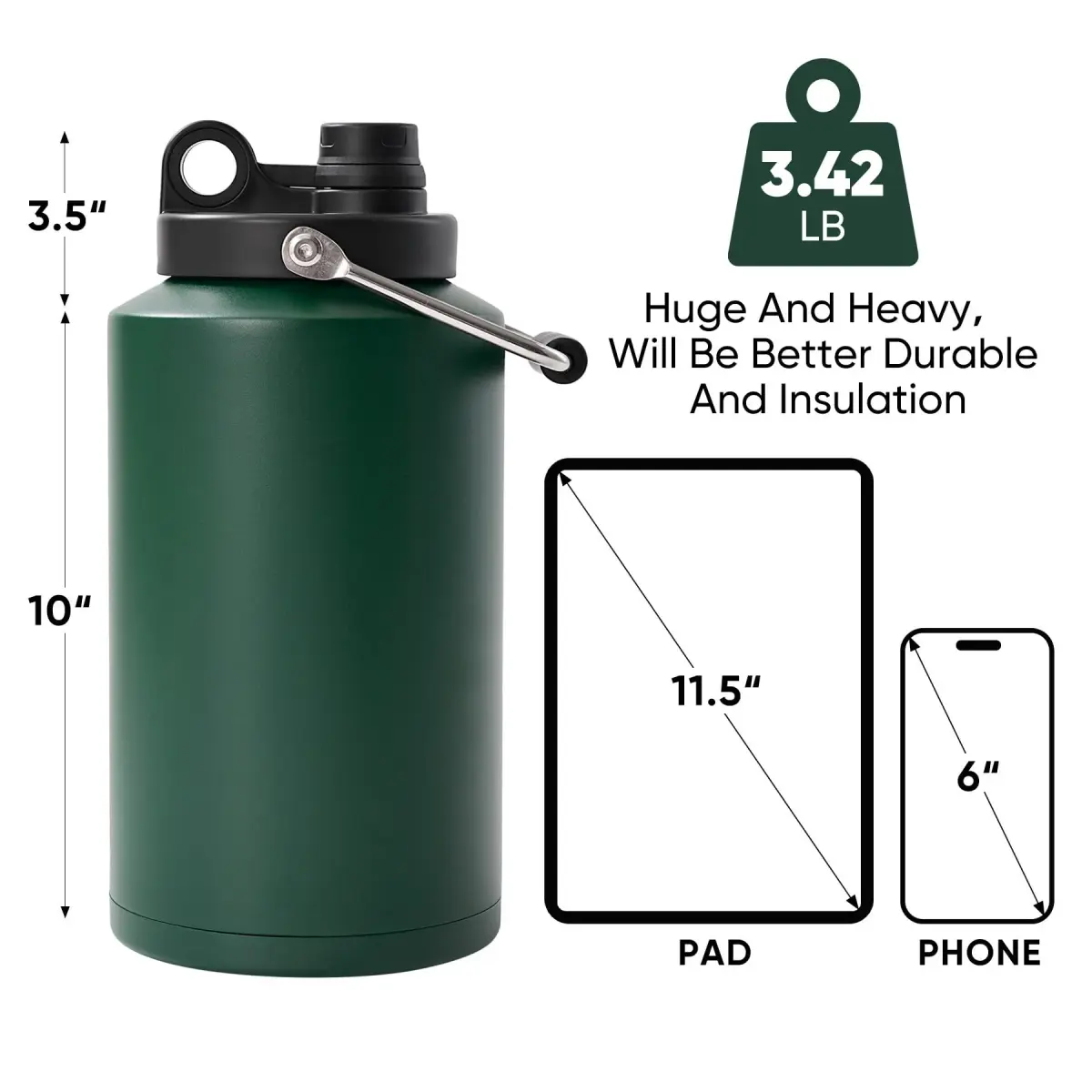 Kerilyn Gallon Insulated Water Jug 3785ml (128oz) with Bag | Keeps Cold 48 Hours, Hot 24 Hours - view 3