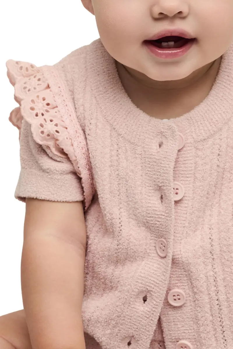 Barefoot Dreams CozyChic Ultra Lite Baby Set with Cotton Eyelet Ruffle, Dusty Rose, 6-12 Months | Soft, Luxurious Baby Outfit - view 3