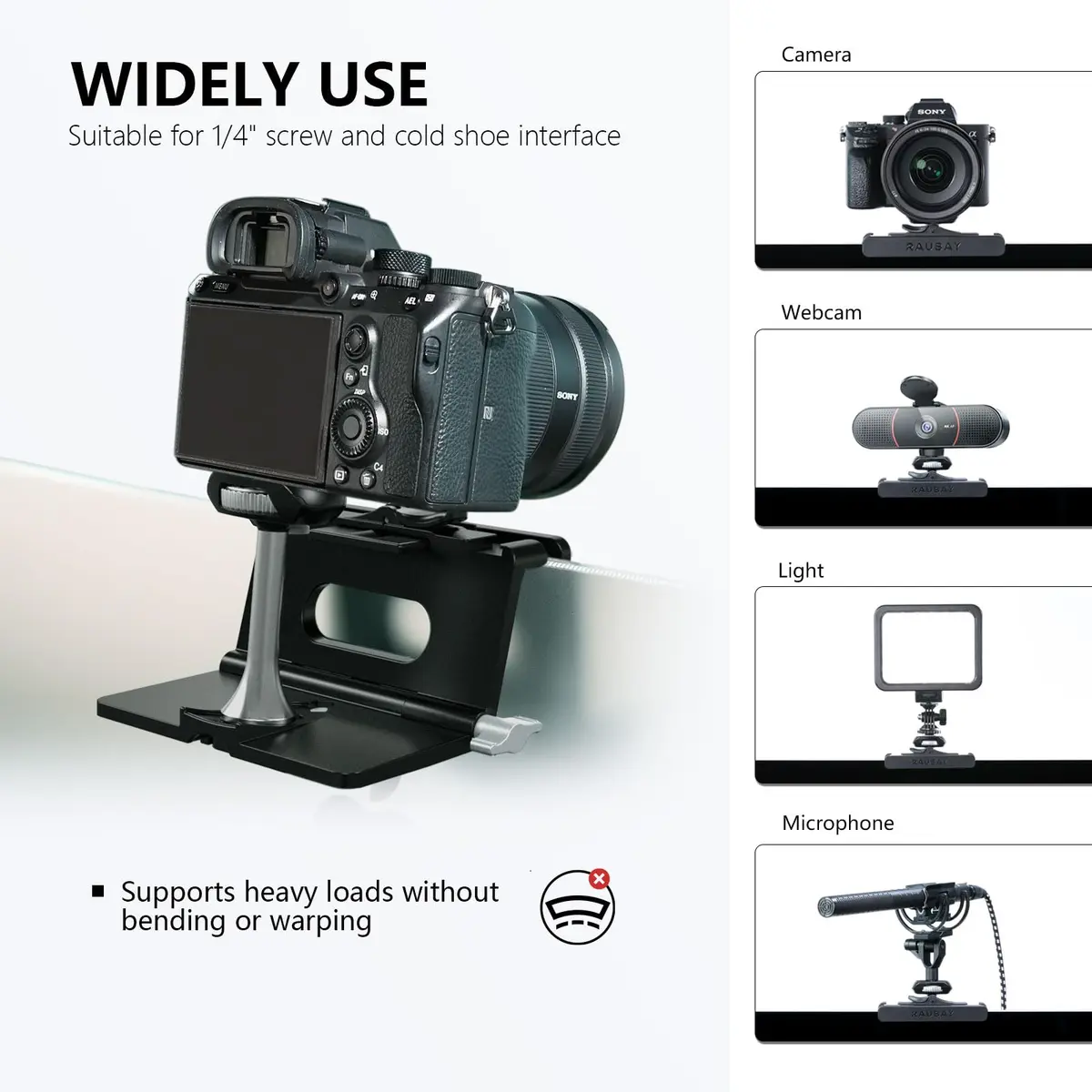 RAUBAY Monitor Camera Mount, Curved Screen Clamp, 1/4" Screw, CM02 | Adjustable, Space-Saving Webcam Clamp for Curved Monitors - view 5