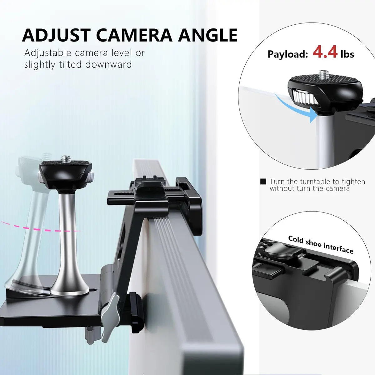 RAUBAY Monitor Camera Mount, Curved Screen Clamp, 1/4" Screw, CM02 | Adjustable, Space-Saving Webcam Clamp for Curved Monitors - view 4