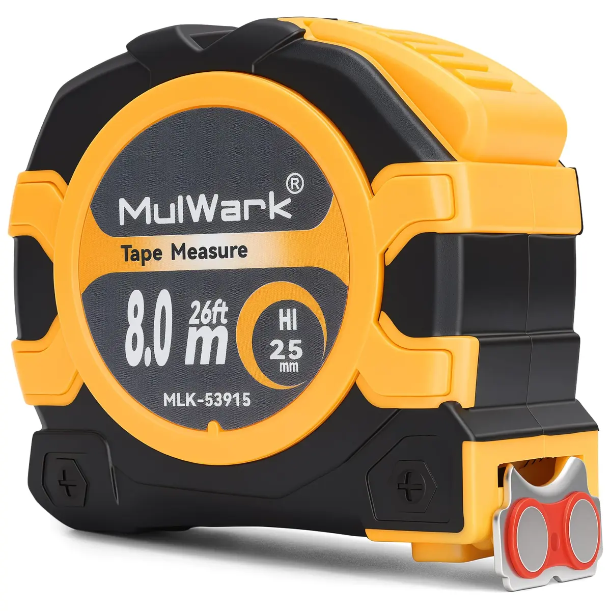 MulWark 26ft (8m) Retractable Tape Measure with Double Secure Blade Lock & Magnetic Hook | Professional Grade for Construction & Woodworking - main product image