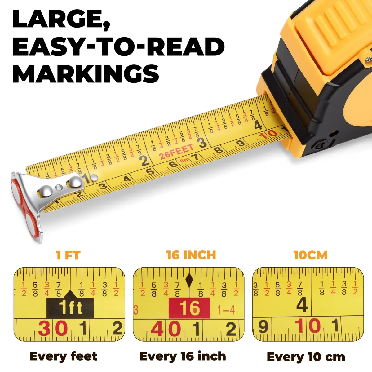 MulWark 26ft (8m) Retractable Tape Measure with Double Secure Blade Lock & Magnetic Hook | Professional Grade for Construction & Woodworking - view 3