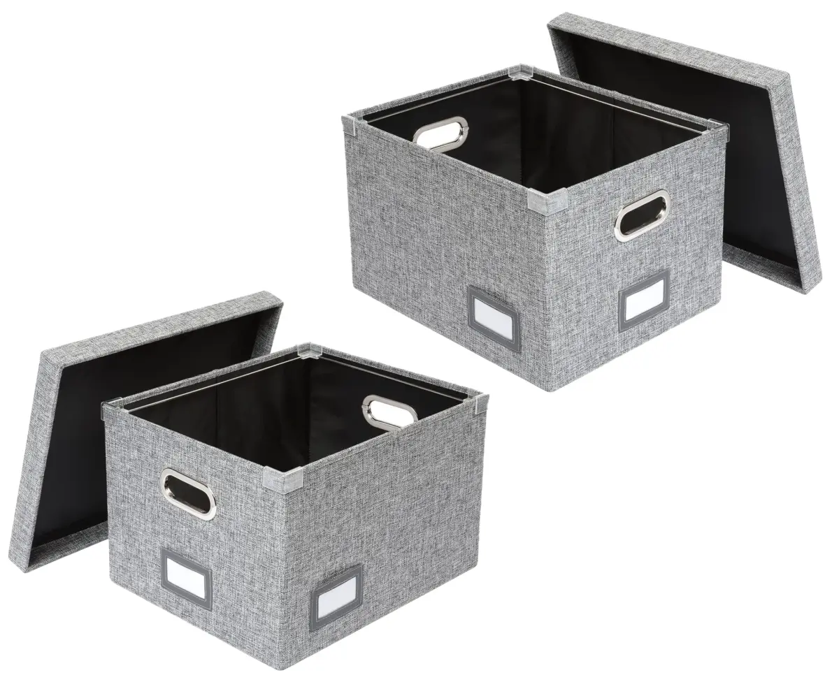 Pendaflex File Organizer Box with Lid, Hanging File Storage Box 2-Pack 34L (16" x 13" x 10") | Sturdy Linen Fabric for Office & Home - main product image