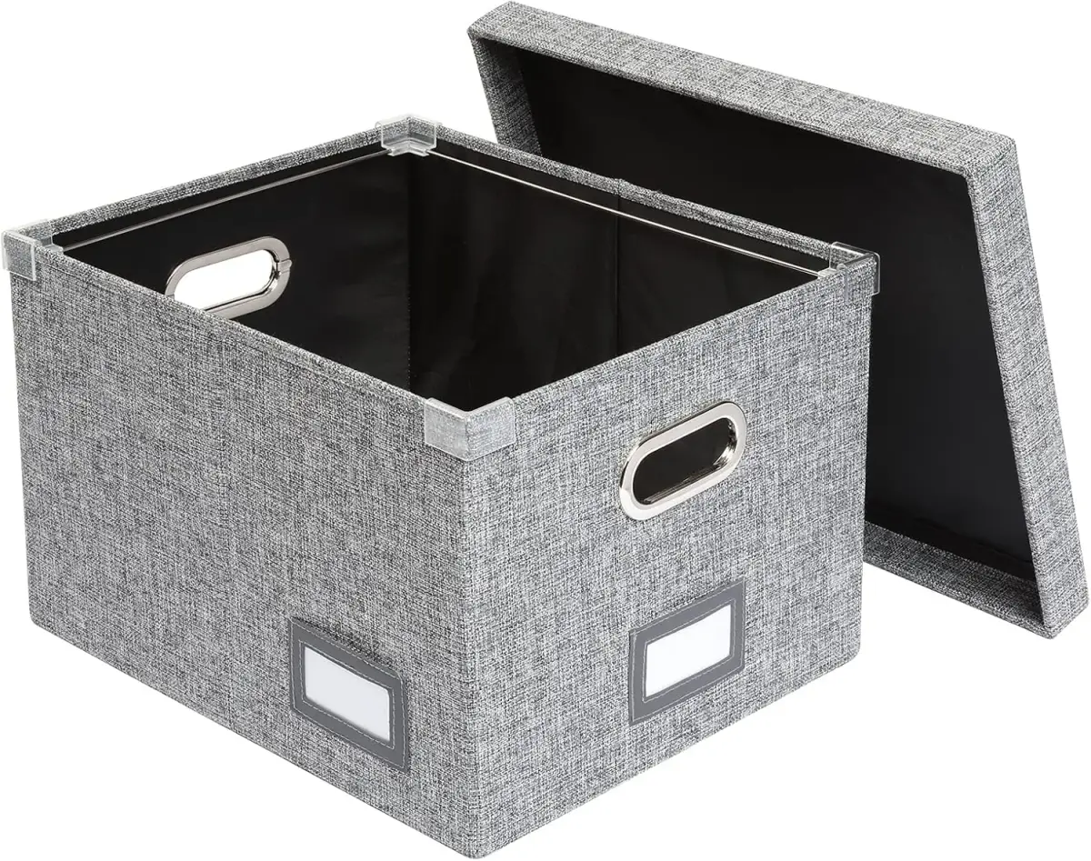Pendaflex File Organizer Box with Lid, Hanging File Storage Box 2-Pack 34L (16" x 13" x 10") | Sturdy Linen Fabric for Office & Home - view 3