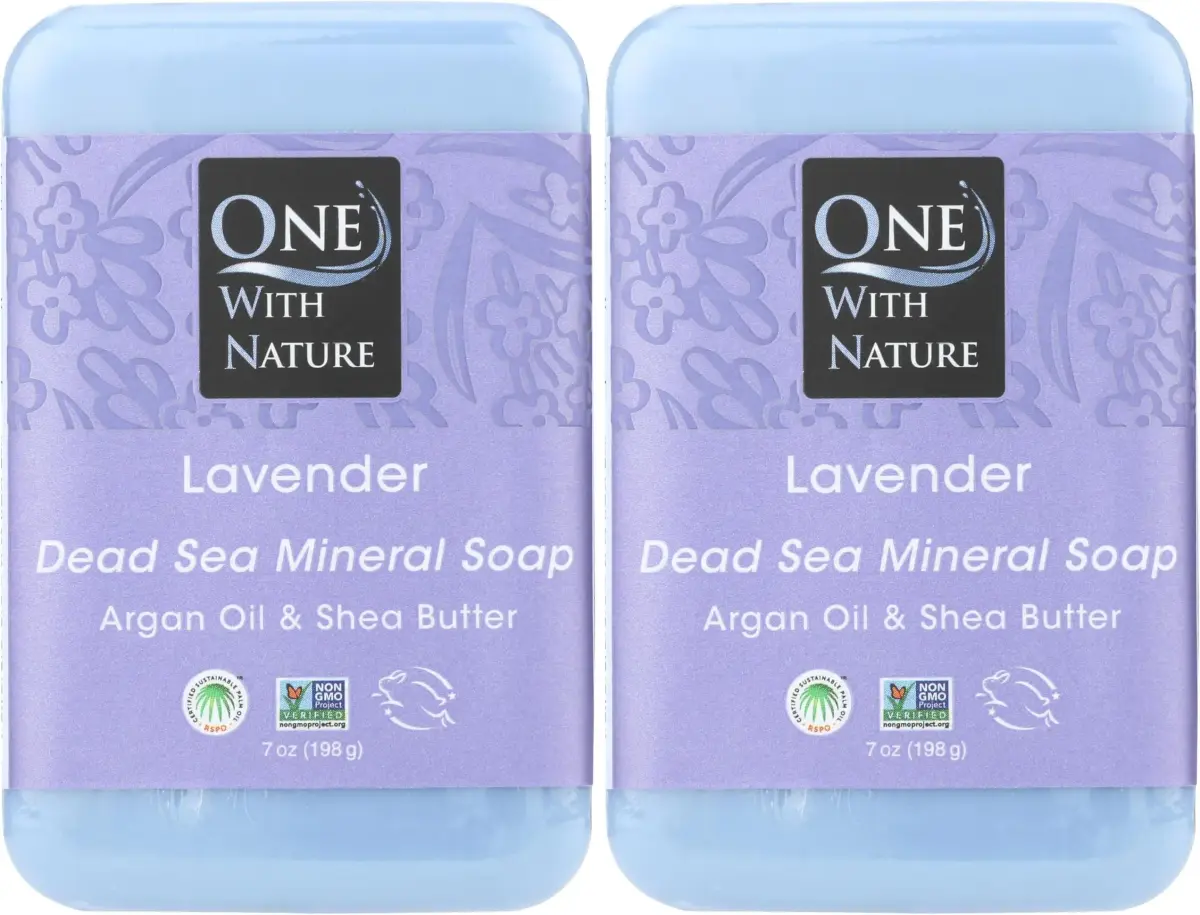 One With Nature Dead Sea Mineral Soap Lavender 207ml (7 Fl Oz Pack of 2) | Triple Milled Natural Cleansing Bar - main product image