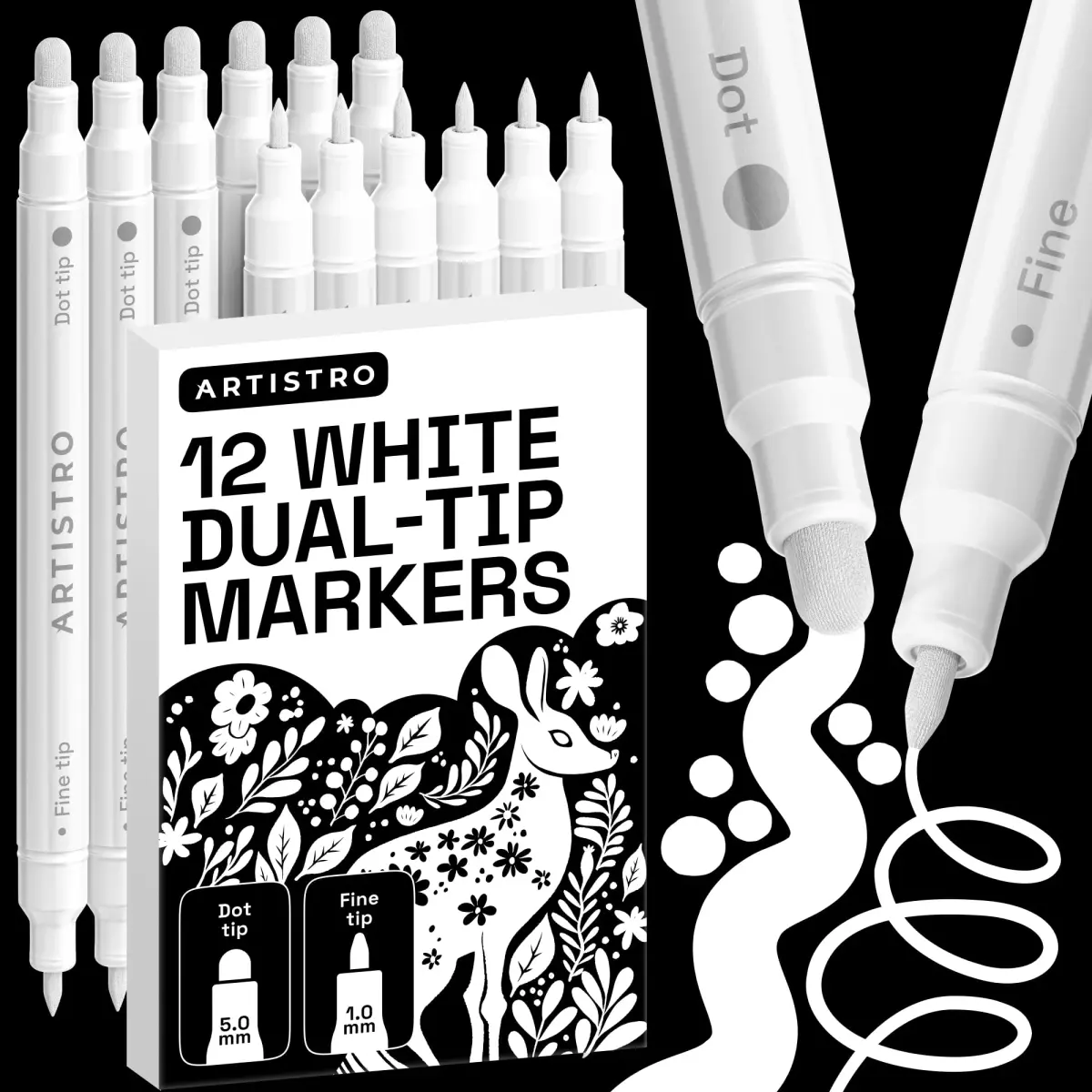 ARTISTRO White Dual-Tip Acrylic Paint Marker Pens Set of 12 | ASTM D-4236 Certified - main product image