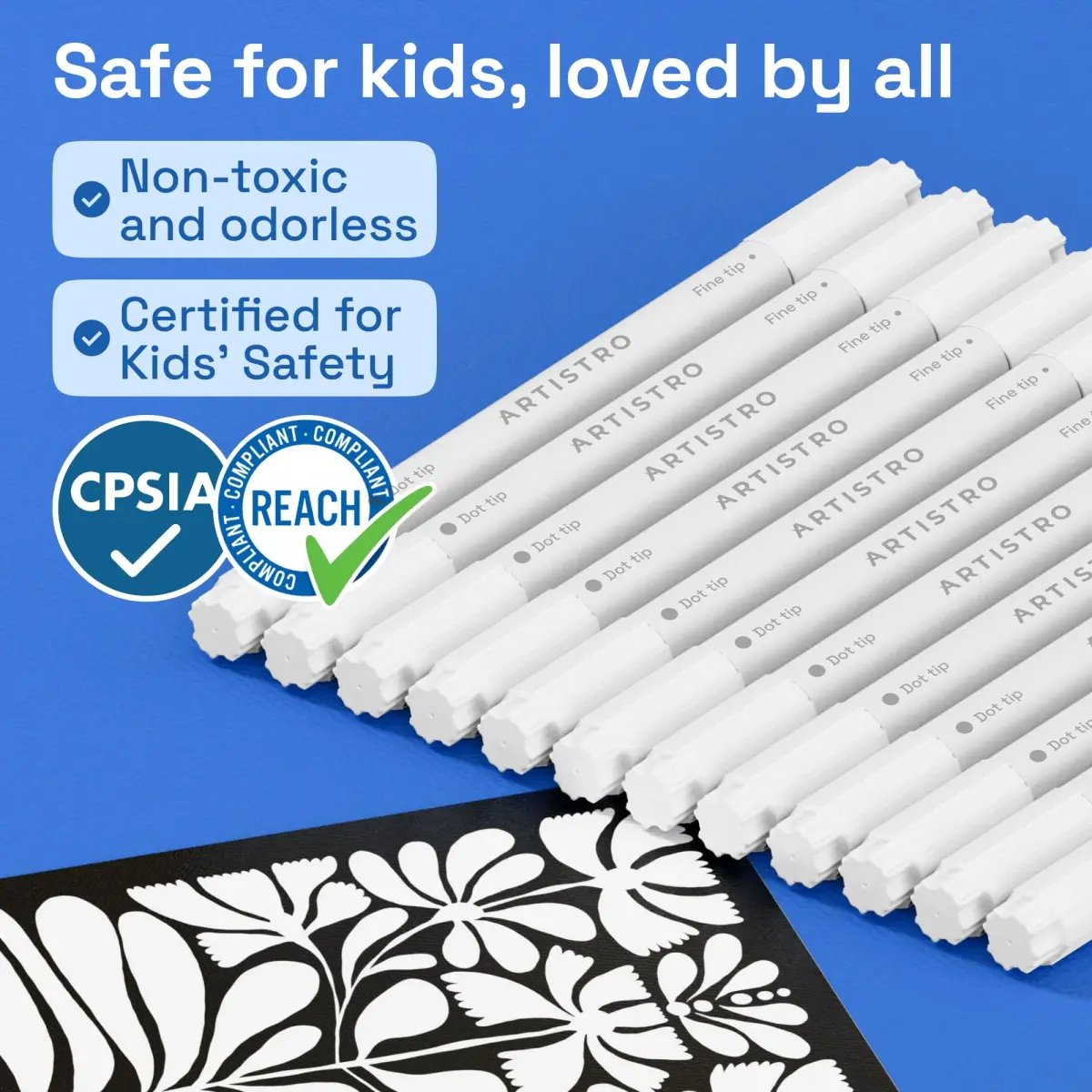 ARTISTRO White Dual-Tip Acrylic Paint Marker Pens Set of 12 | ASTM D-4236 Certified - view 6