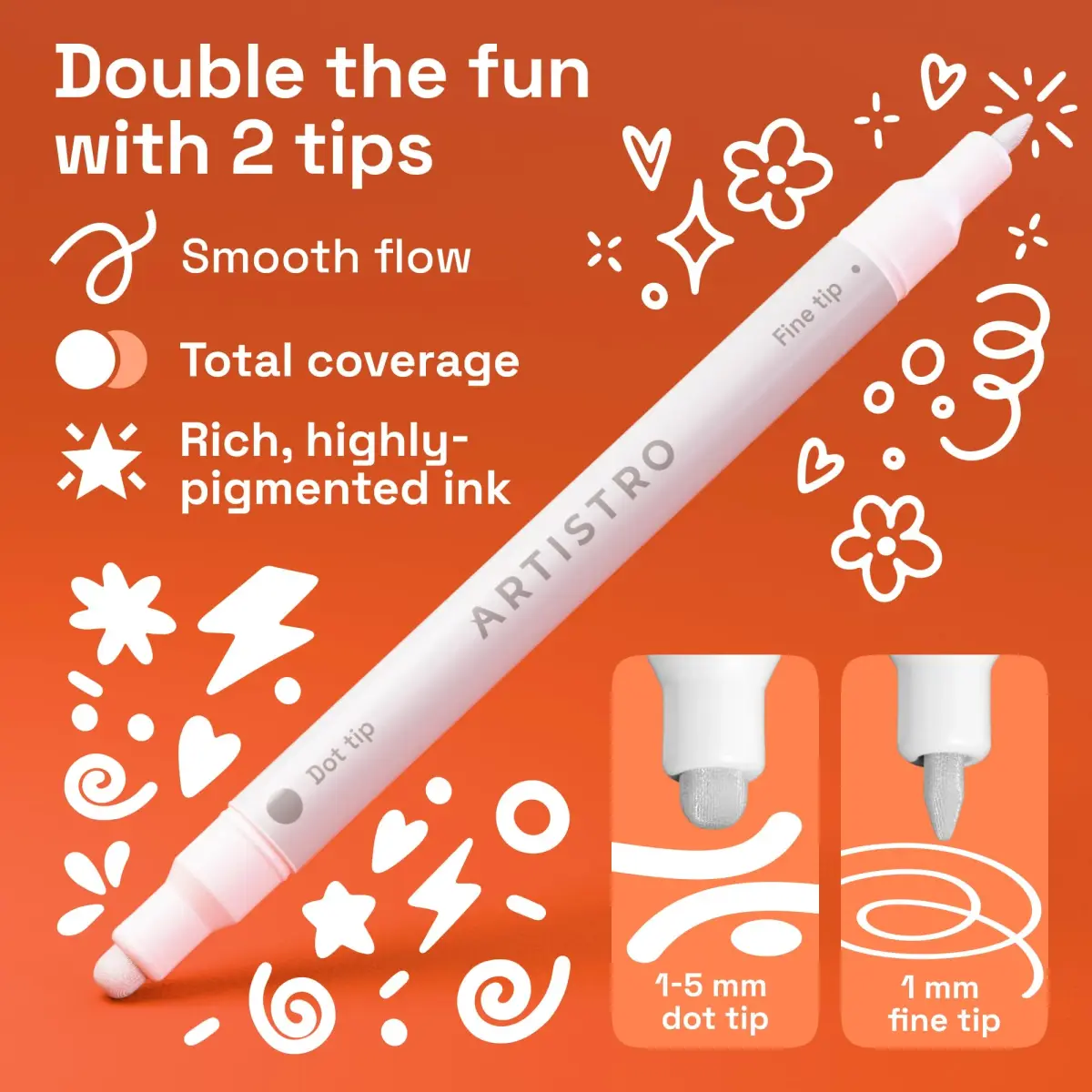 ARTISTRO White Dual-Tip Acrylic Paint Marker Pens Set of 12 | ASTM D-4236 Certified - view 2