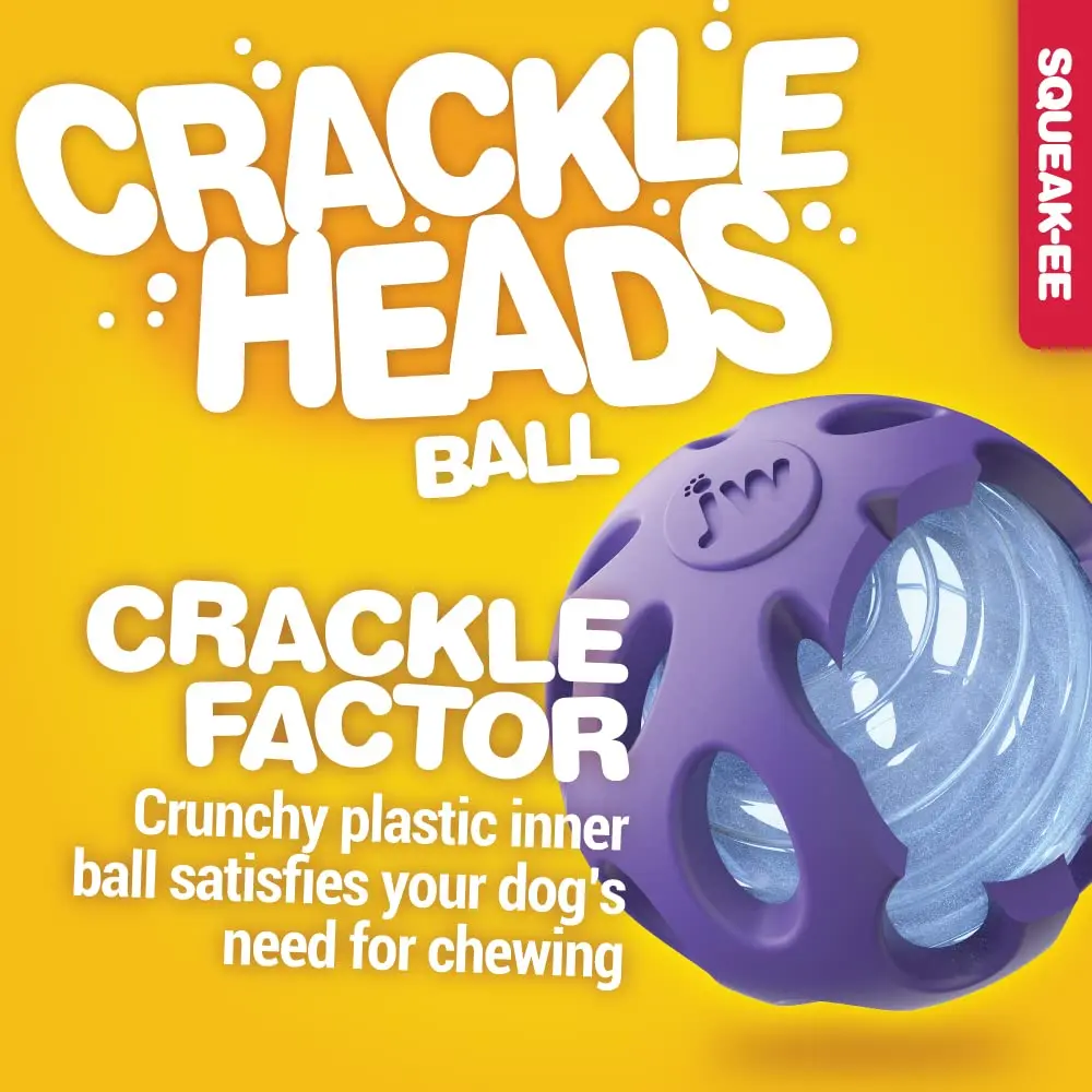 JW Petmate Crackle Heads Crackle Ball Crunchy Noise Chew Toy for Dogs Assorted Colors, Medium 3' Diameter | Durable & Safe Chew Toy - view 5
