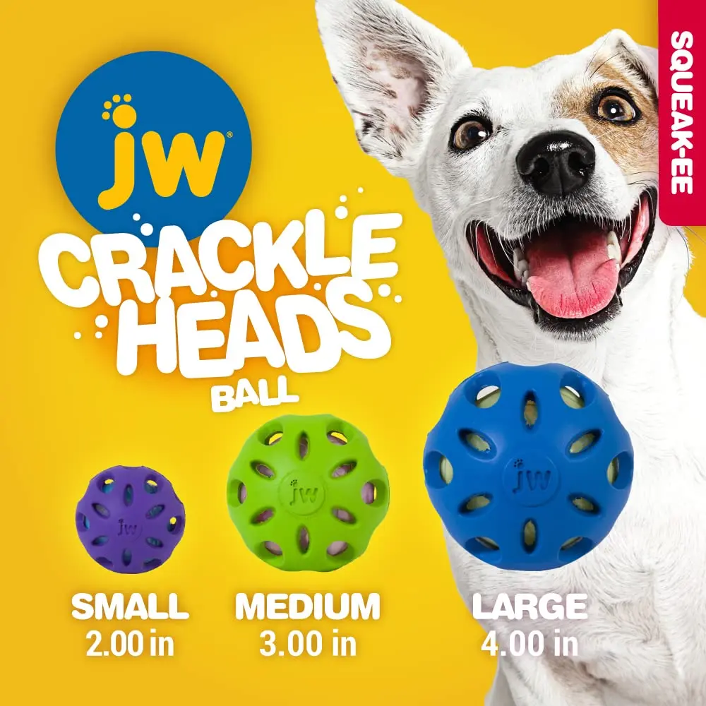 JW Petmate Crackle Heads Crackle Ball Crunchy Noise Chew Toy for Dogs Assorted Colors, Medium 3' Diameter | Durable & Safe Chew Toy - view 6