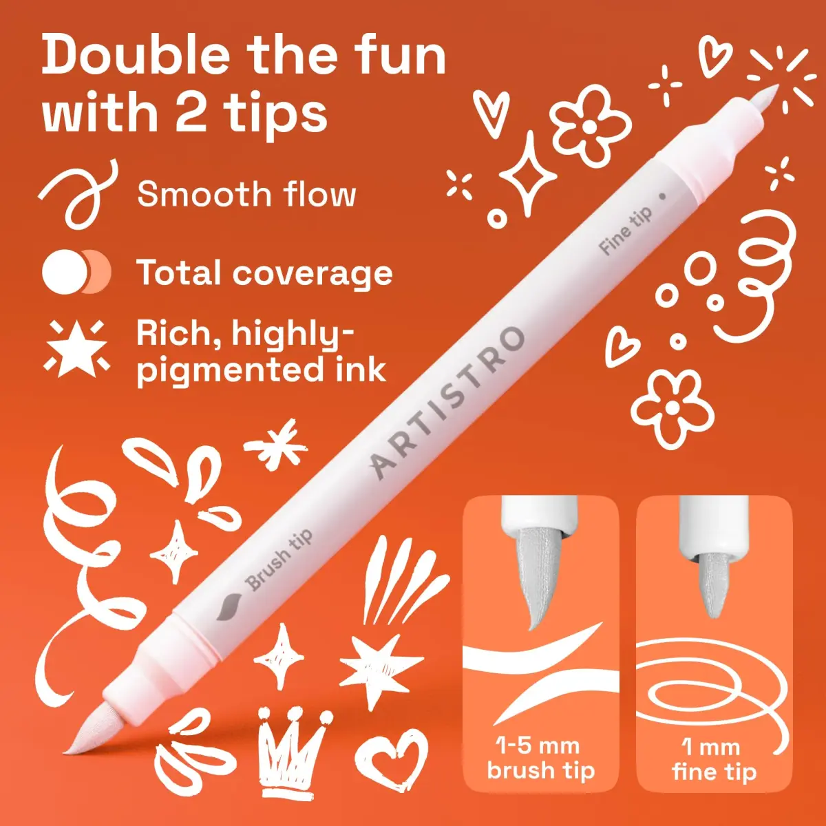 ARTISTRO White Dual-Tip Acrylic Paint Marker Pens (12 Count) | ASTM D-4236 Certified Non-Toxic - view 2