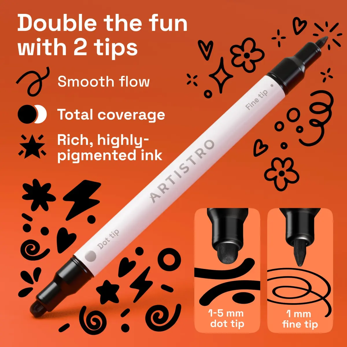 ARTISTRO Dual-Tip Acrylic Paint Markers (12 Black Pens) | Precision Lines & Bold Strokes for Crafts - view 2