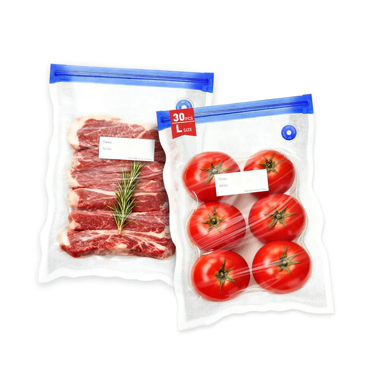 ZABINS Reusable Vacuum Sealer Bags L-Size (30 Pcs, 25.5cm x 33.5cm) | BPA-Free Food Storage for Sous Vide & Freezer - main product image