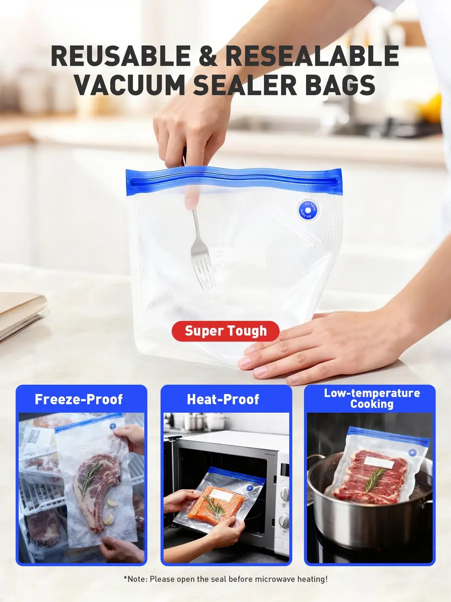 ZABINS Reusable Vacuum Sealer Bags L-Size (30 Pcs, 25.5cm x 33.5cm) | BPA-Free Food Storage for Sous Vide & Freezer - view 6